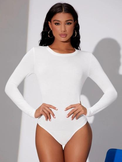 Solid Colored Long Sleeve Bodysuit-Comfy Jumpsuits