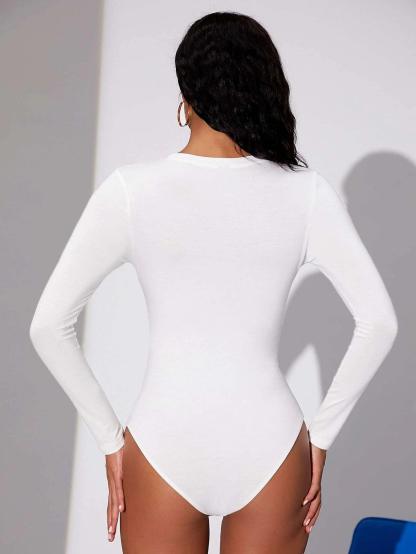 Solid Colored Long Sleeve Bodysuit-Comfy Jumpsuits