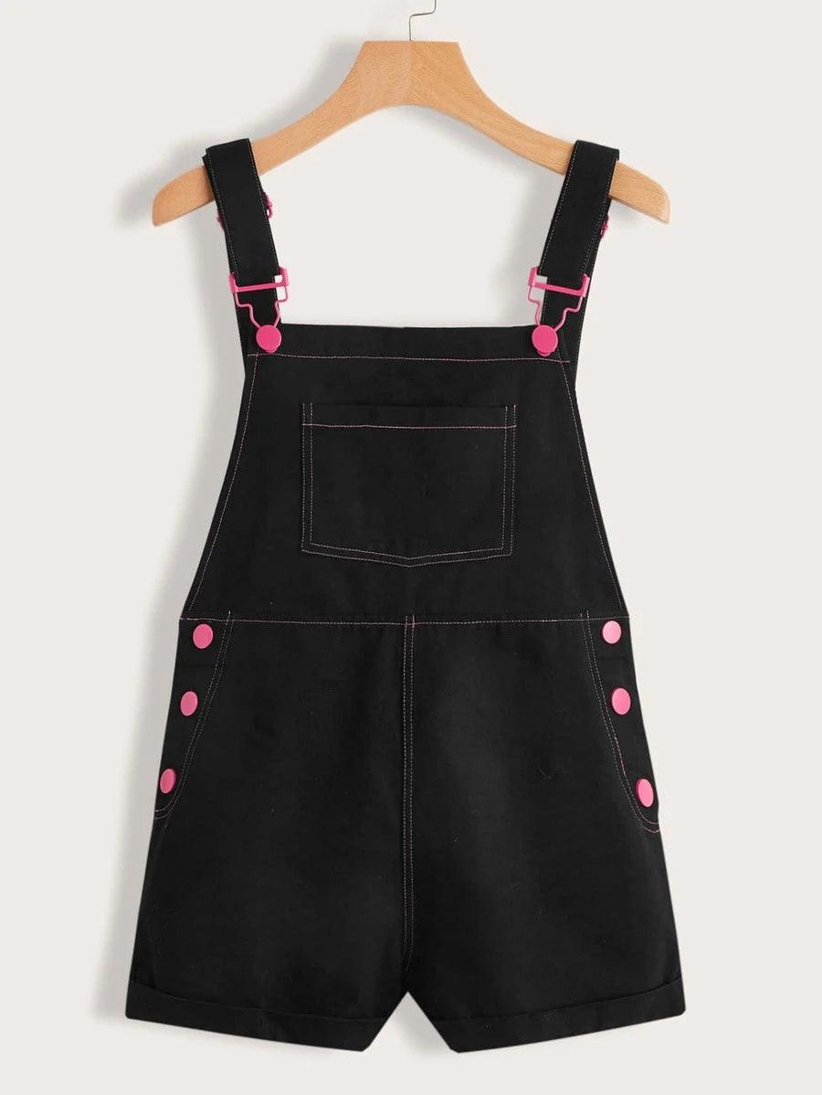 Patch Pocket Contrast Stitch Romper-Comfy Jumpsuits