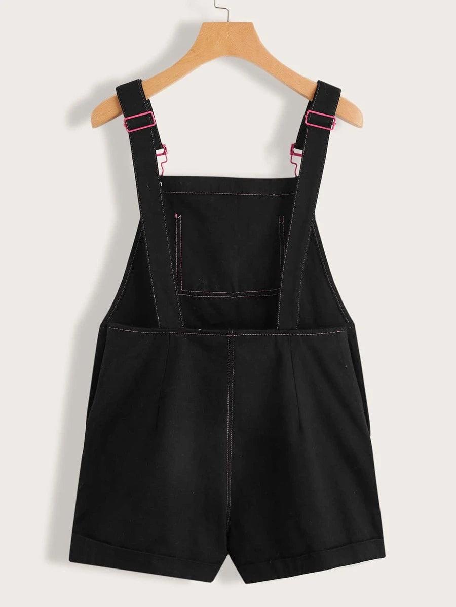 Patch Pocket Contrast Stitch Romper-Comfy Jumpsuits