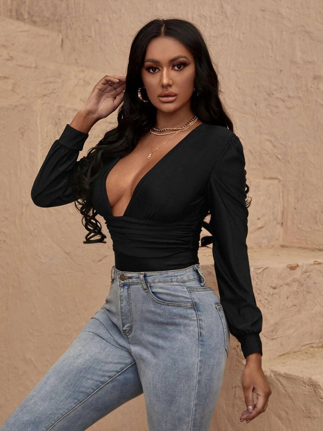 Bishop Sleeve Bodysuit-Comfy Jumpsuits