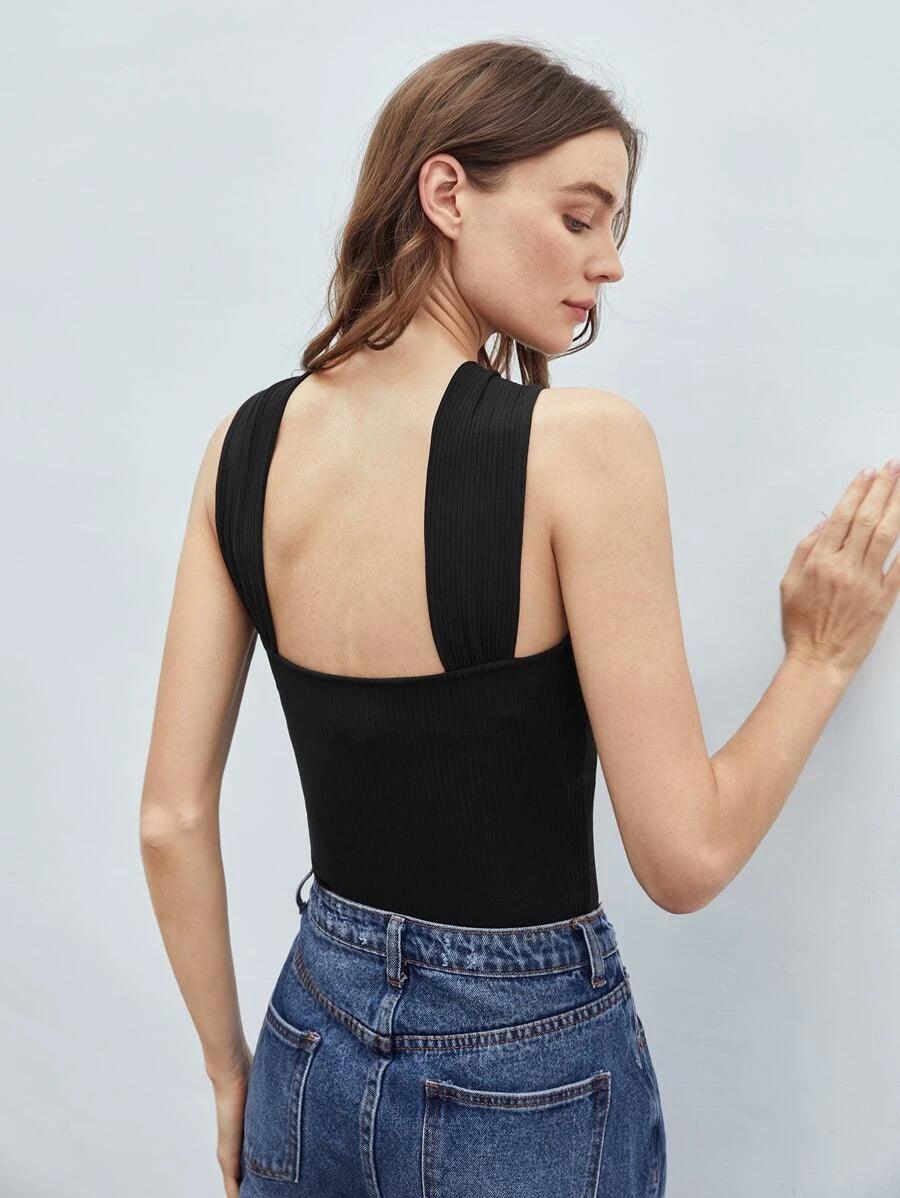 Sleeveless Casual Polyester Twist Bodysuit-Comfy Jumpsuits