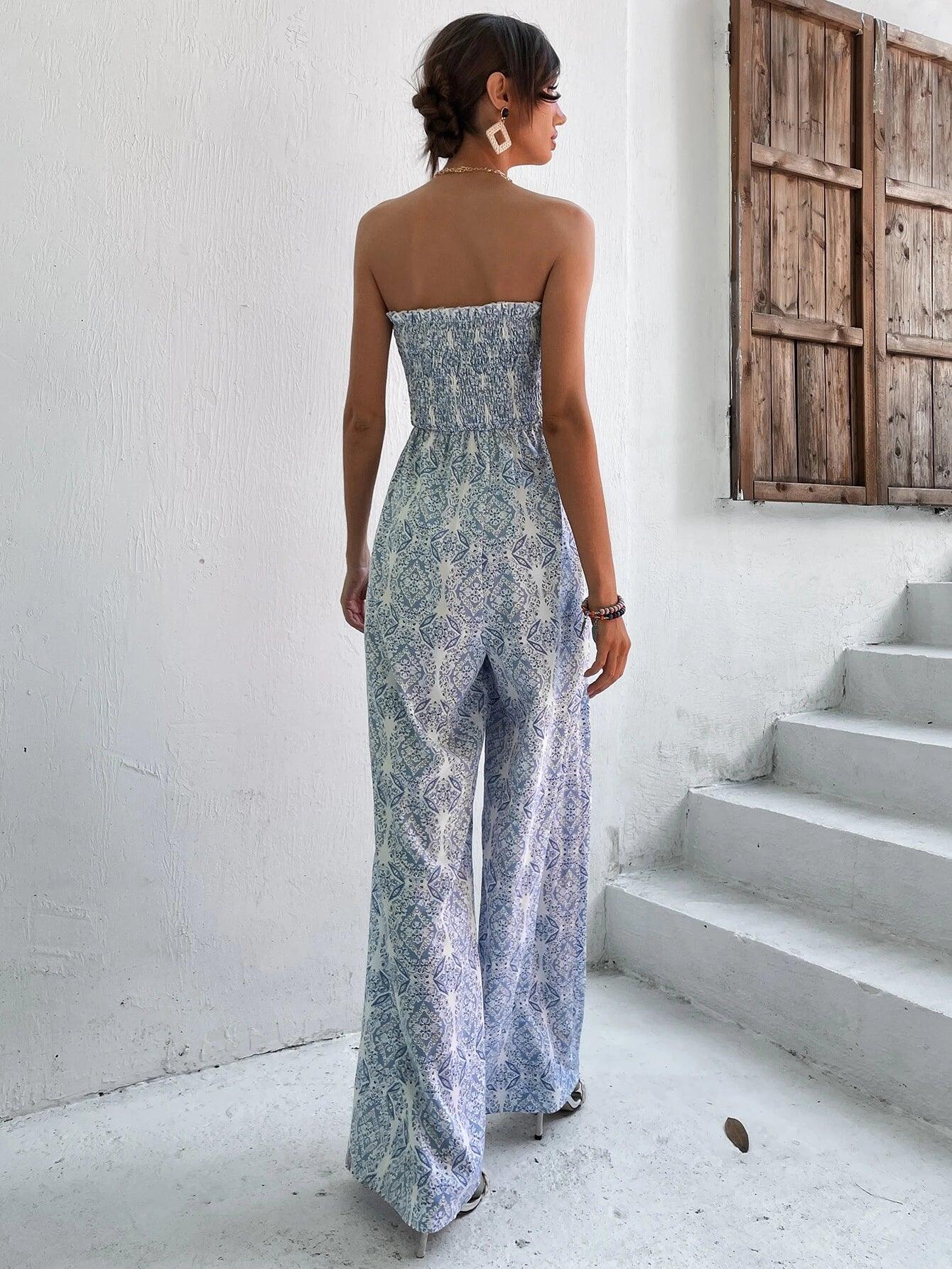 Bodice Allover Print Jumpsuit-Comfy Jumpsuits