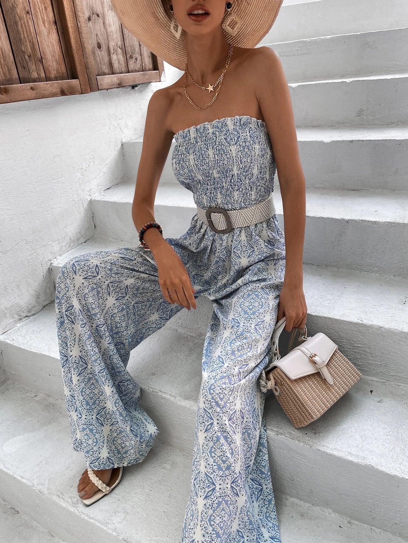 Bodice Allover Print Jumpsuit-Comfy Jumpsuits