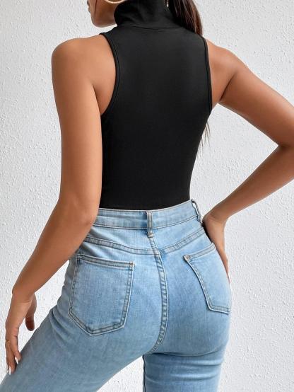 Solid Colored Slim Fit Bodysuit-Comfy Jumpsuits