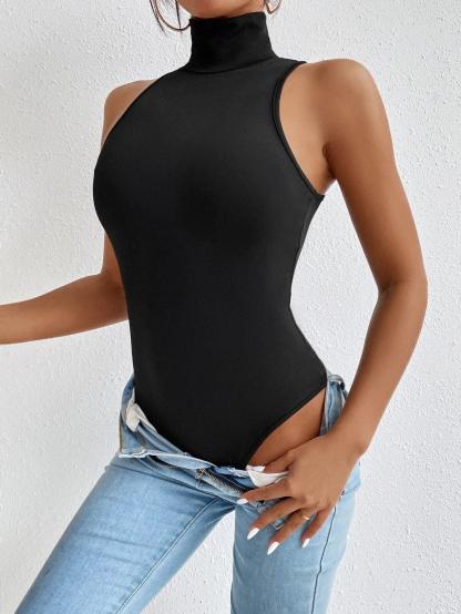 Solid Colored Slim Fit Bodysuit-Comfy Jumpsuits
