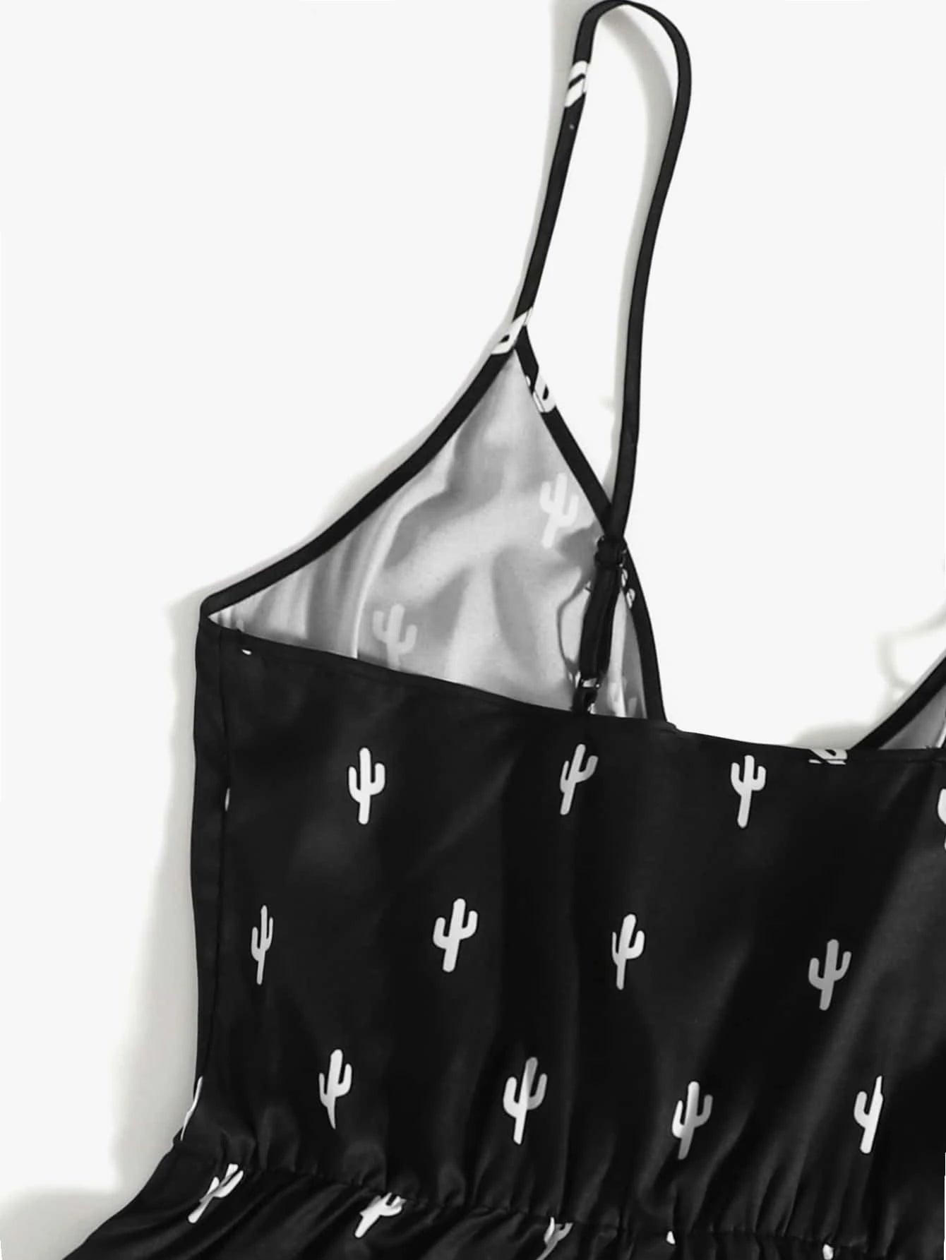 Cactus Graphic Print Cami Romper-Comfy Jumpsuits