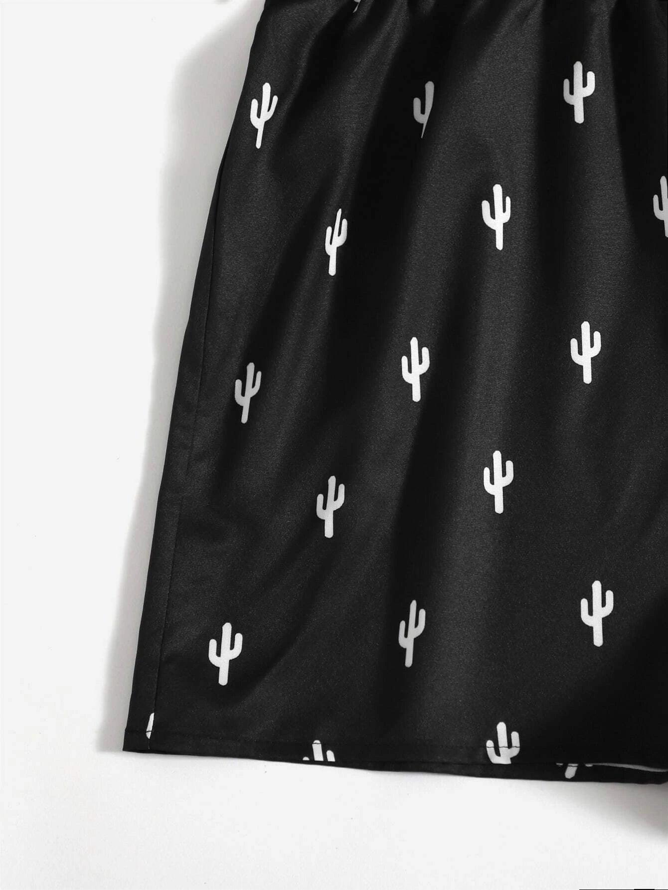 Cactus Graphic Print Cami Romper-Comfy Jumpsuits