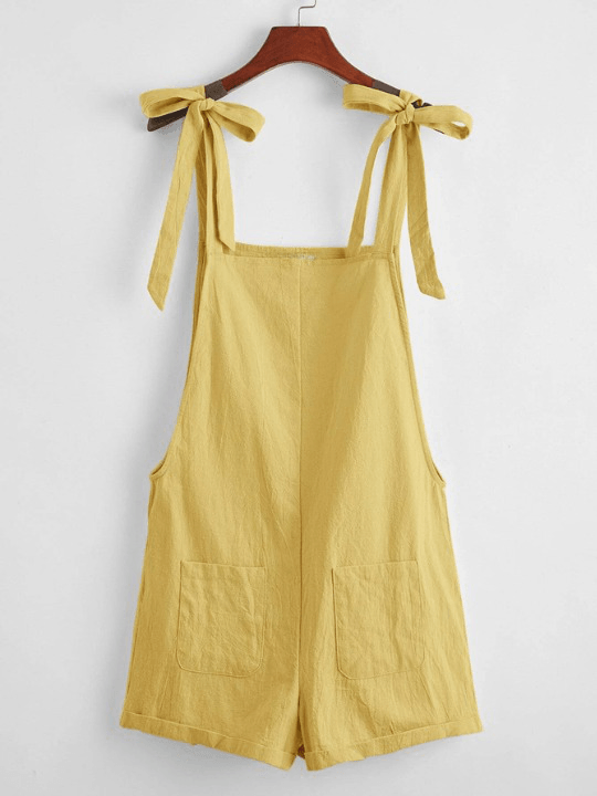 Knot Strap Pocket Patched Pinafore Romper-Comfy Jumpsuits