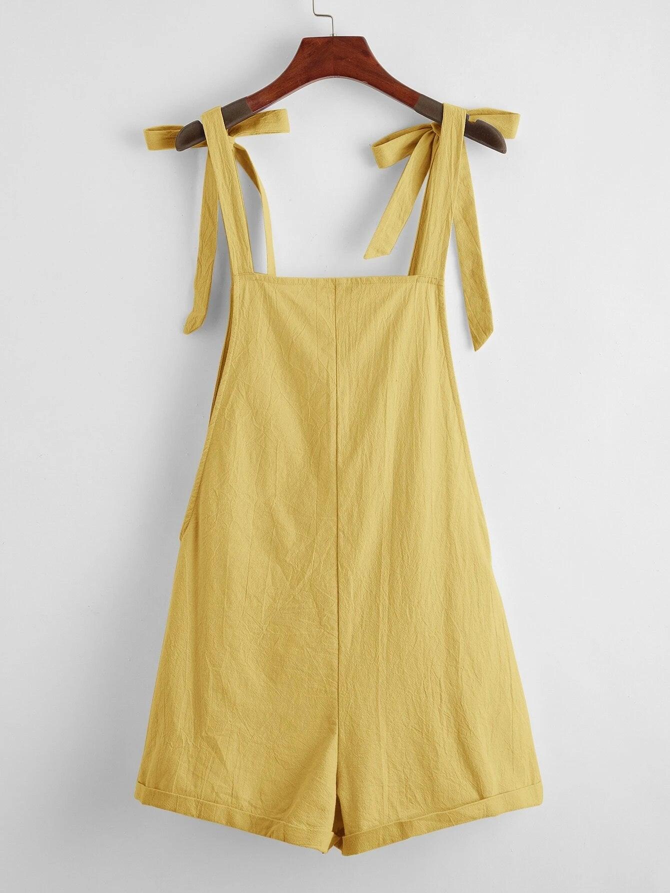 Knot Strap Pocket Patched Pinafore Romper-Comfy Jumpsuits