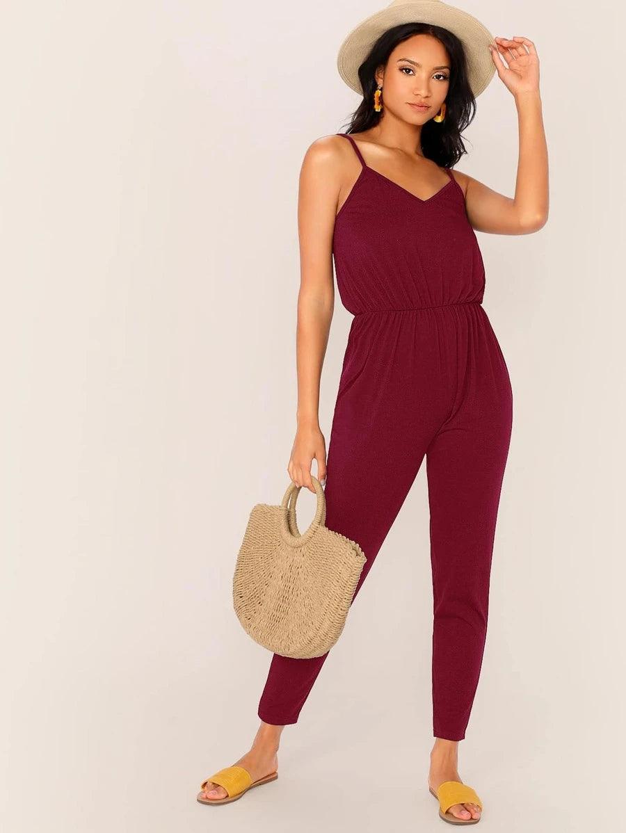 Blouson V Neck Cami Jumpsuit-Comfy Jumpsuits