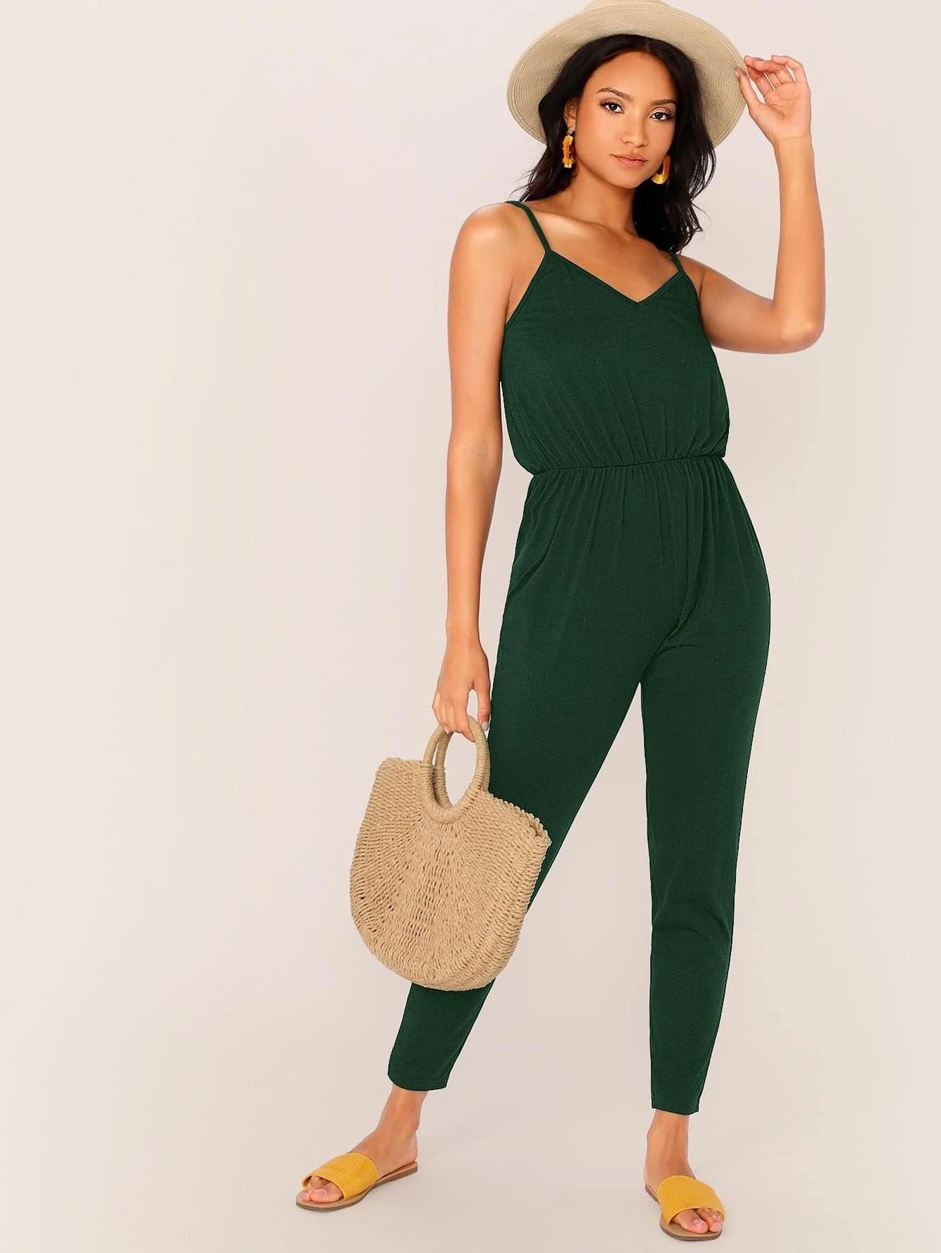 Blouson V Neck Cami Jumpsuit-Comfy Jumpsuits