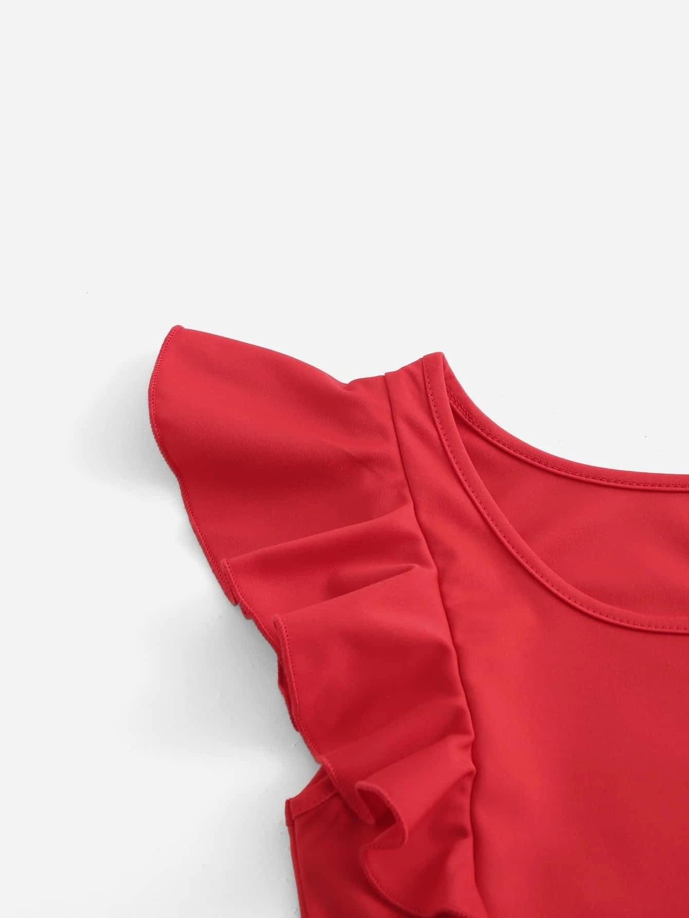 Solid Ruffle Armhole Bodysuit-Comfy Jumpsuits