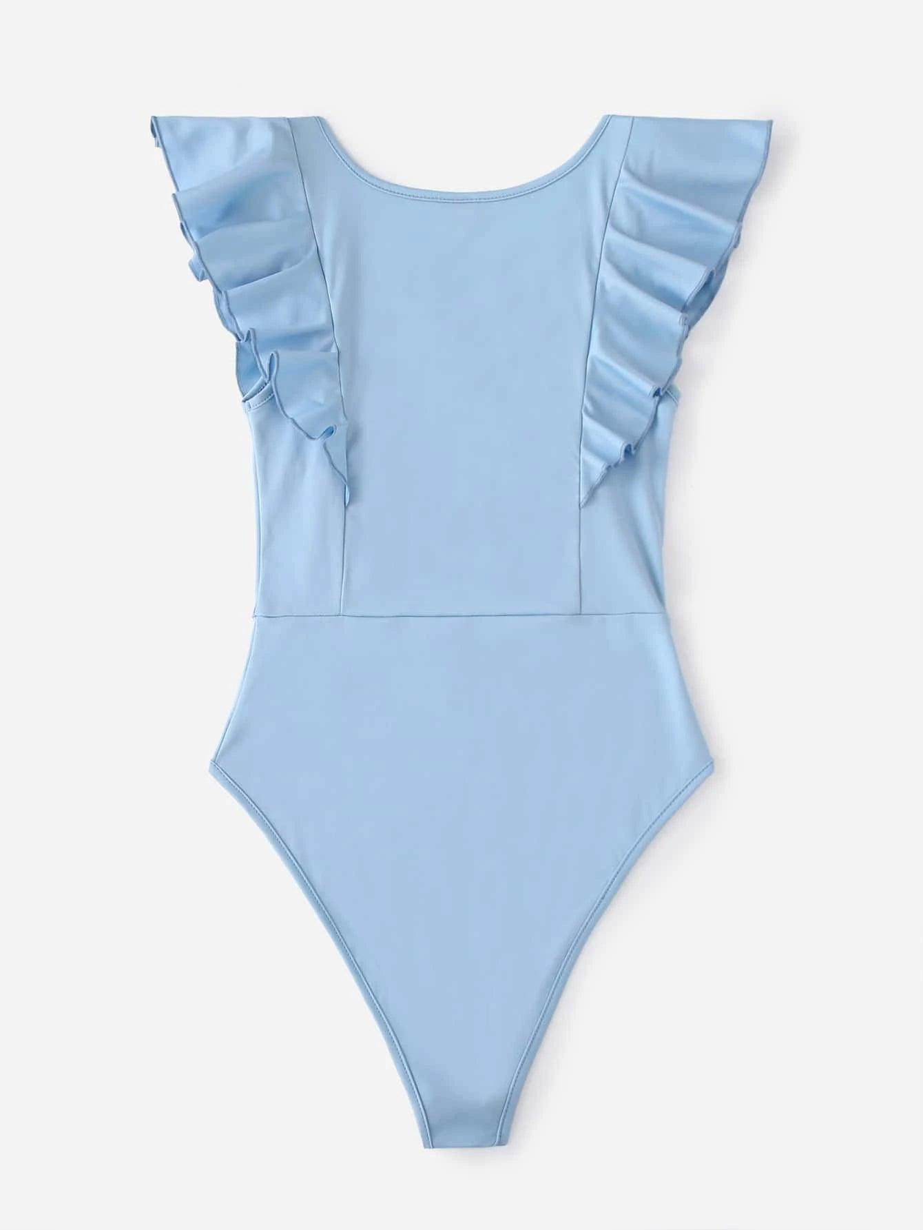 Solid Ruffle Armhole Bodysuit-Comfy Jumpsuits
