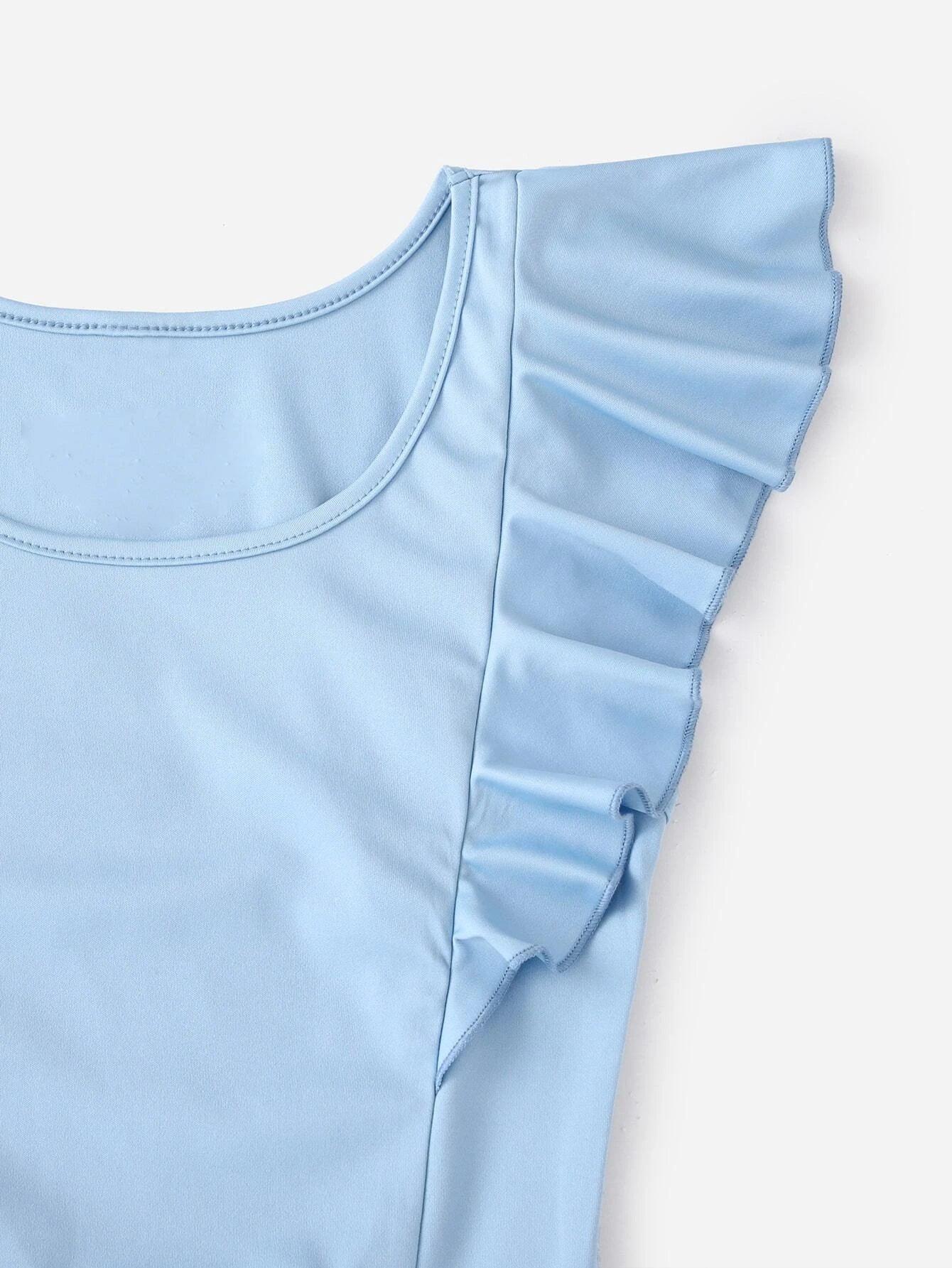 Solid Ruffle Armhole Bodysuit-Comfy Jumpsuits