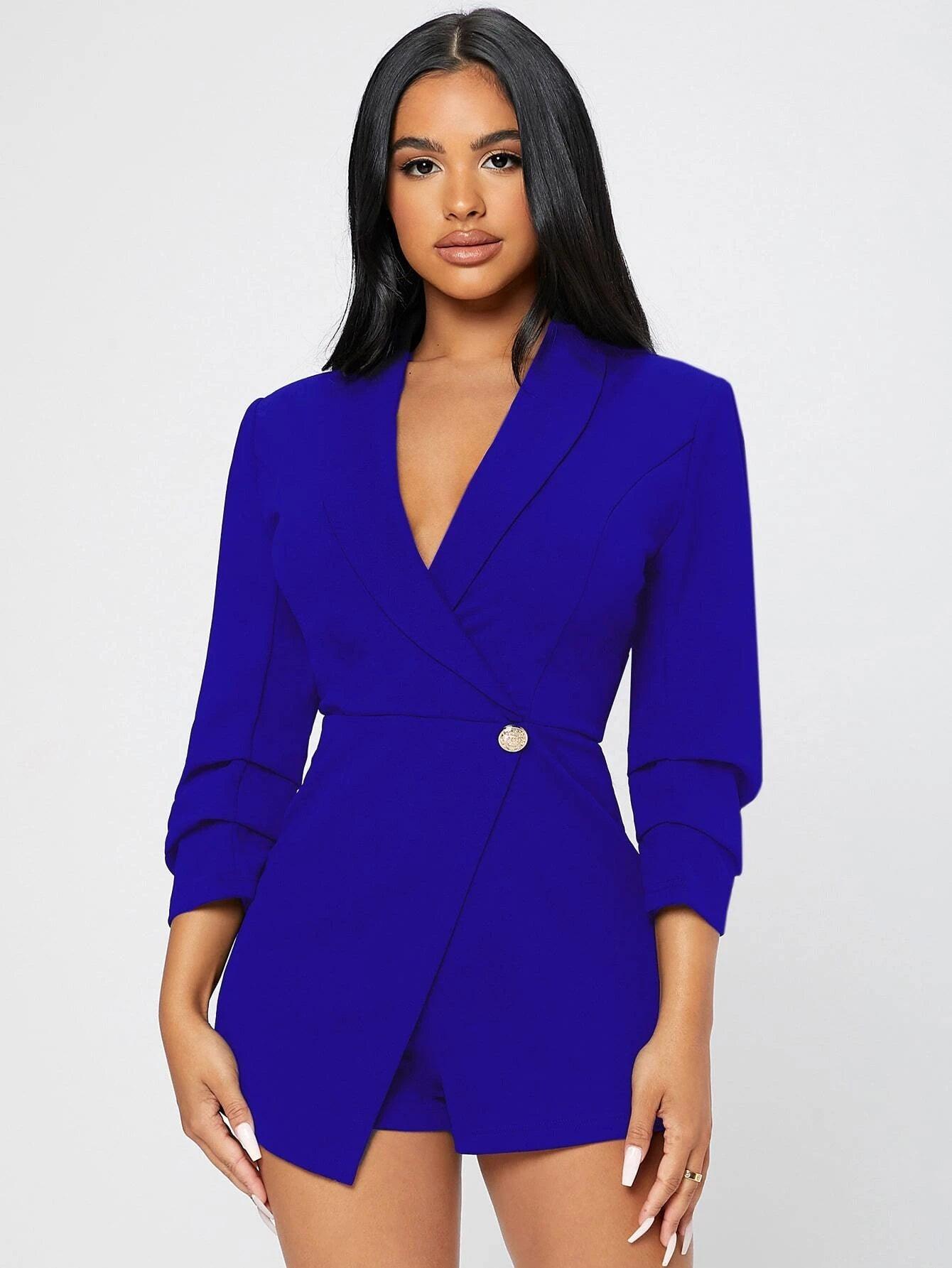 Solid Shawl Collar Wrap Romper-Comfy Jumpsuits