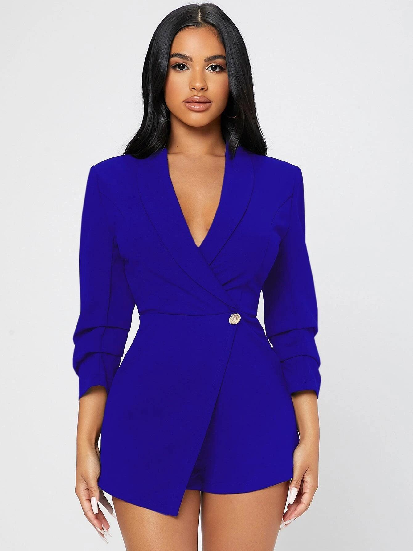 Solid Shawl Collar Wrap Romper-Comfy Jumpsuits