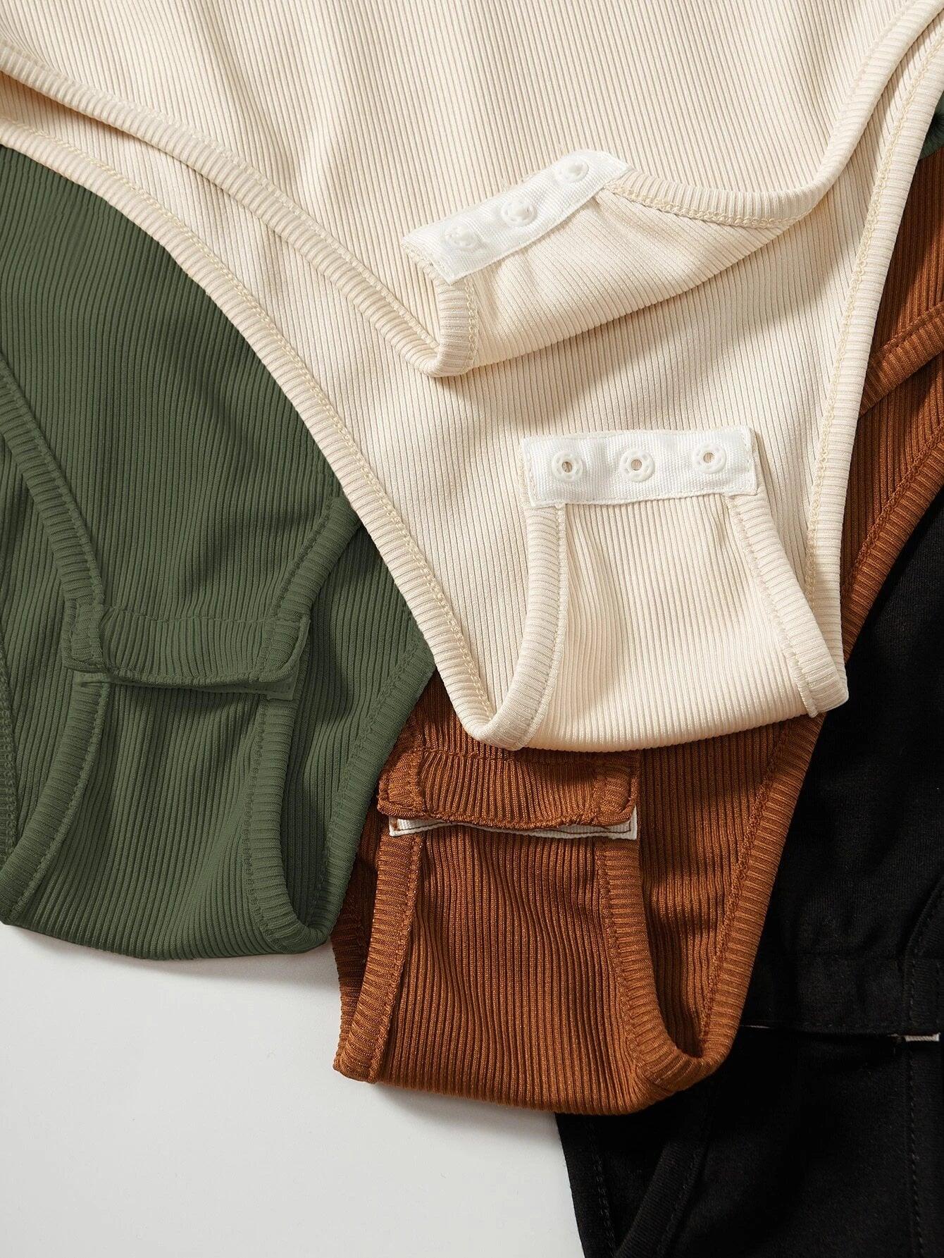 4 Pieces Solid Ribbed Knit Bodysuit-Comfy Jumpsuits