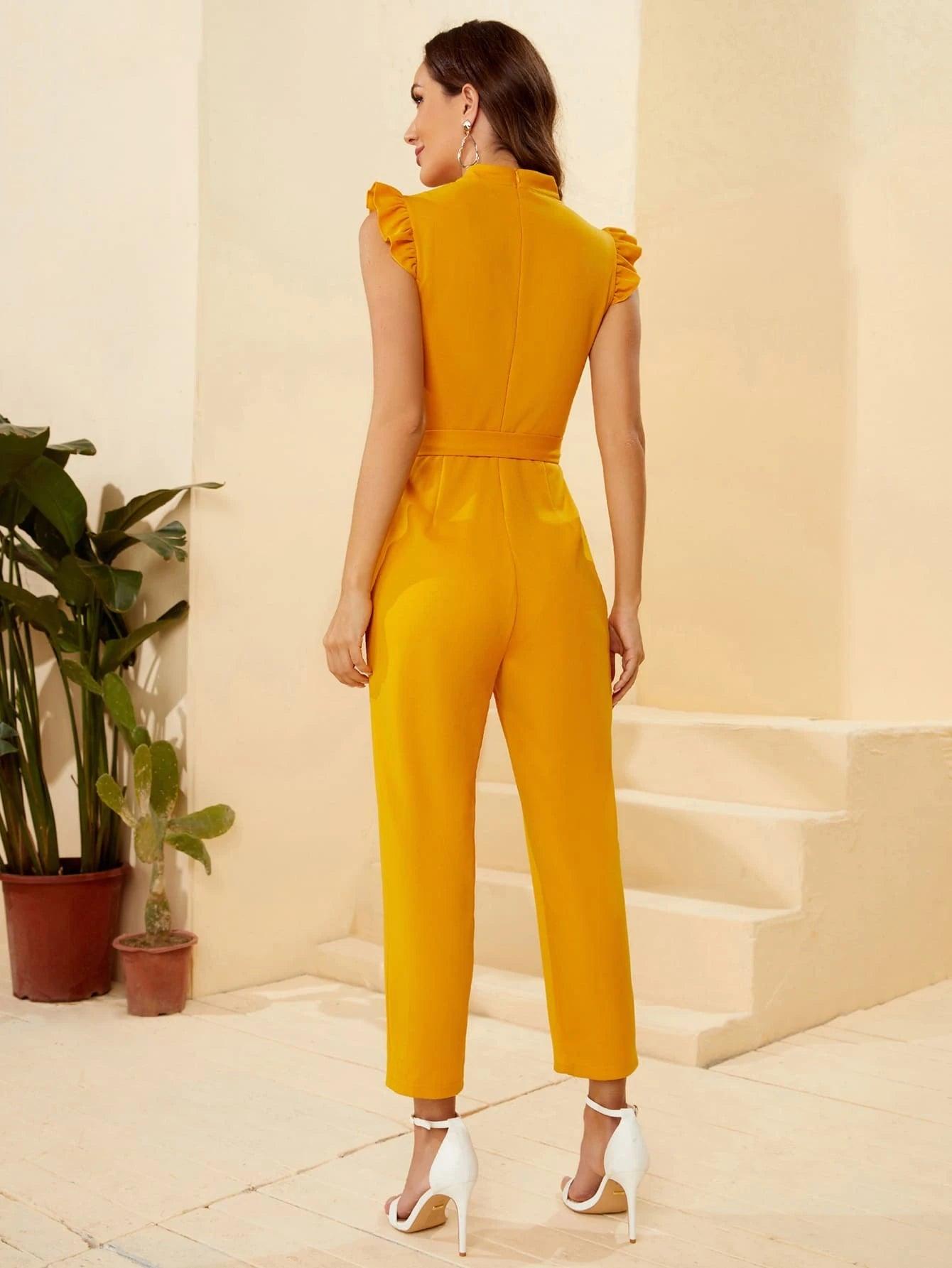 Solid Coloured Sleeveless Belted Jumpsuit-Comfy Jumpsuits