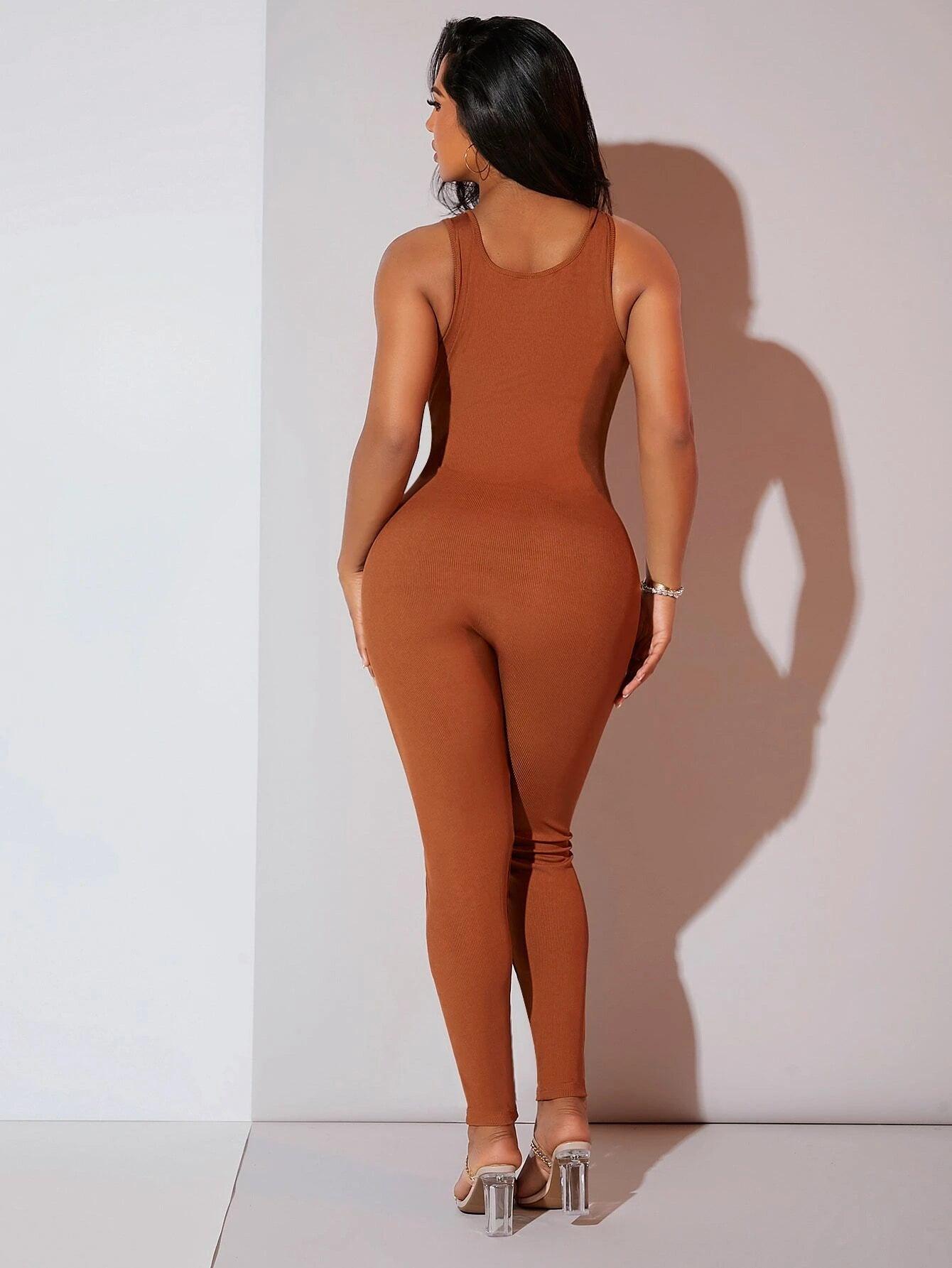 Ribbed Knit Unitard Jumpsuit-Comfy Jumpsuits