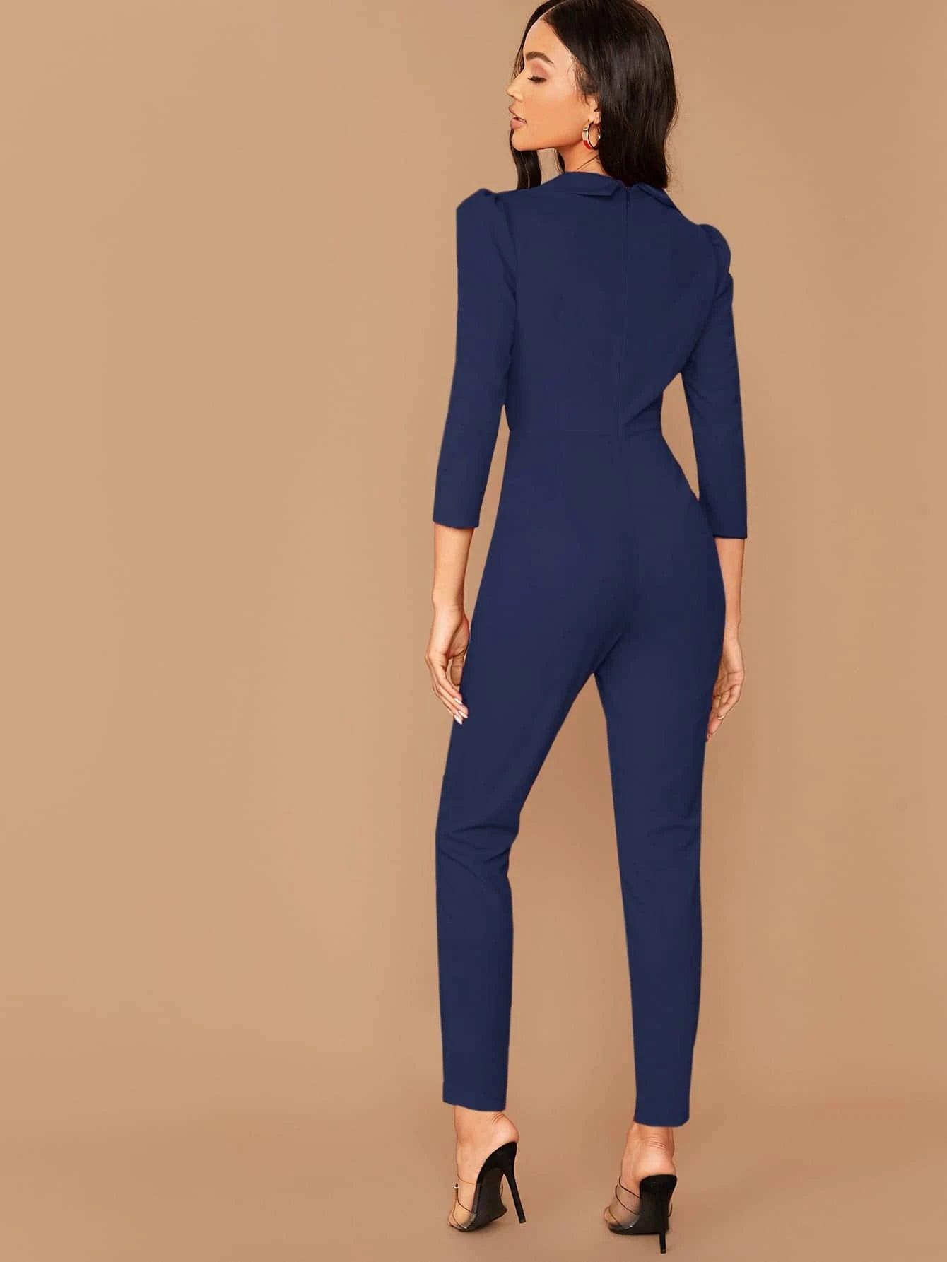 Notched Collar Double Jumpsuit-Comfy Jumpsuits