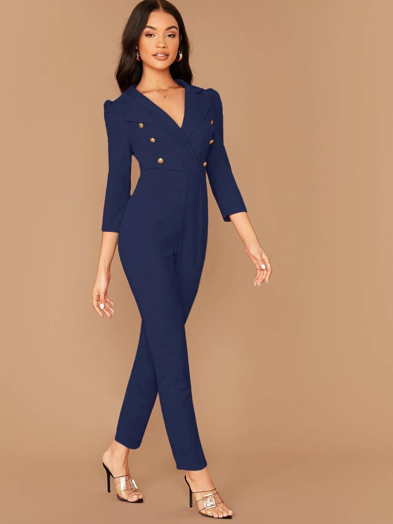 Notched Collar Double Jumpsuit-Comfy Jumpsuits