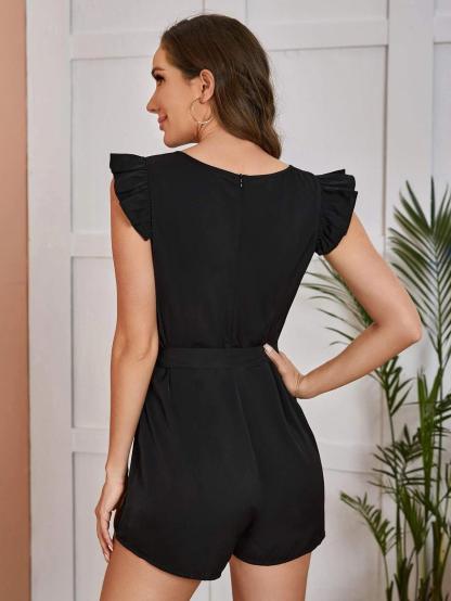 Ruffle Detail Belted Romper-Comfy Jumpsuits