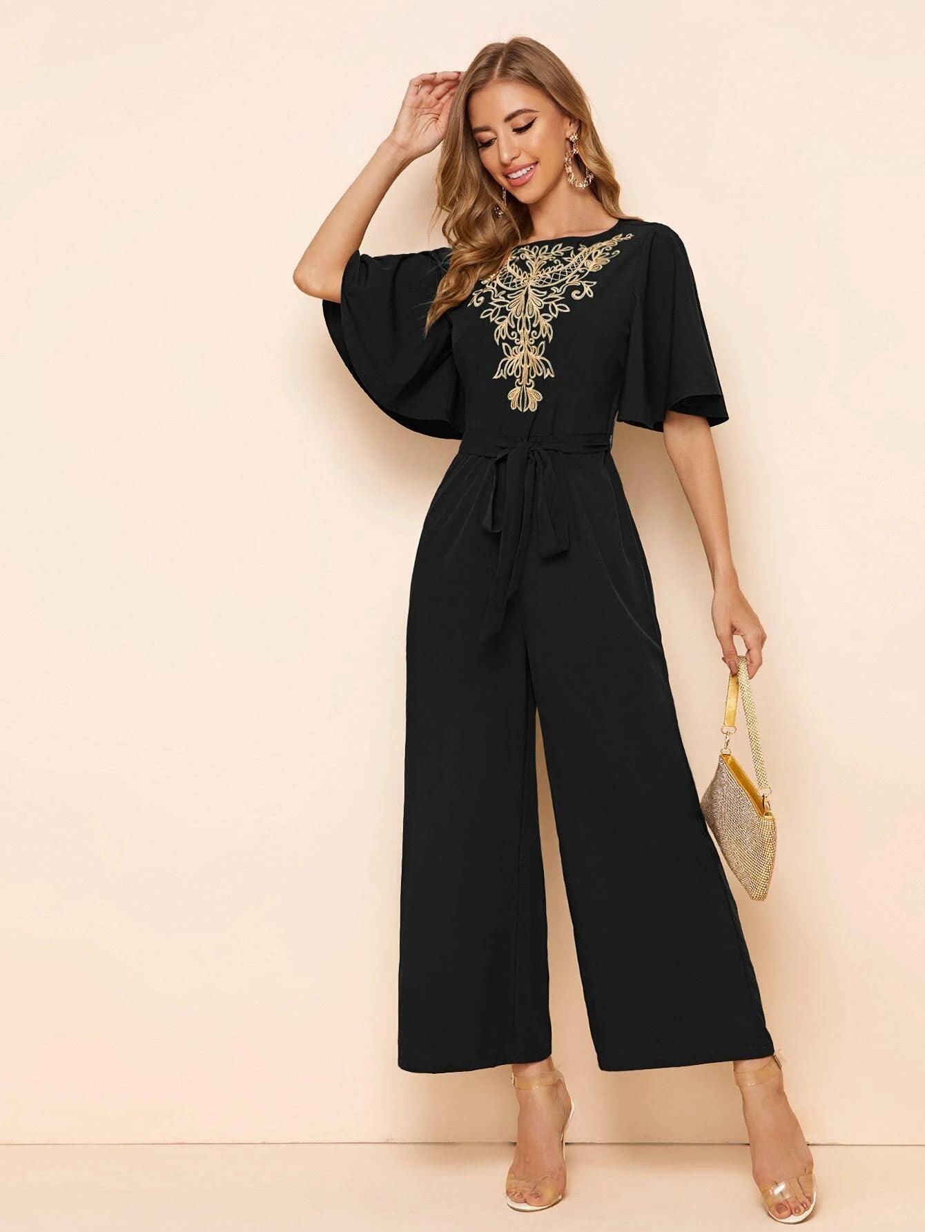 Detail Belted Palazzo Jumpsuit-Comfy Jumpsuits