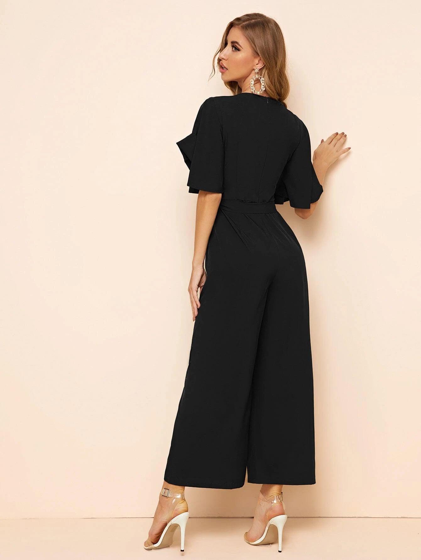 Detail Belted Palazzo Jumpsuit-Comfy Jumpsuits