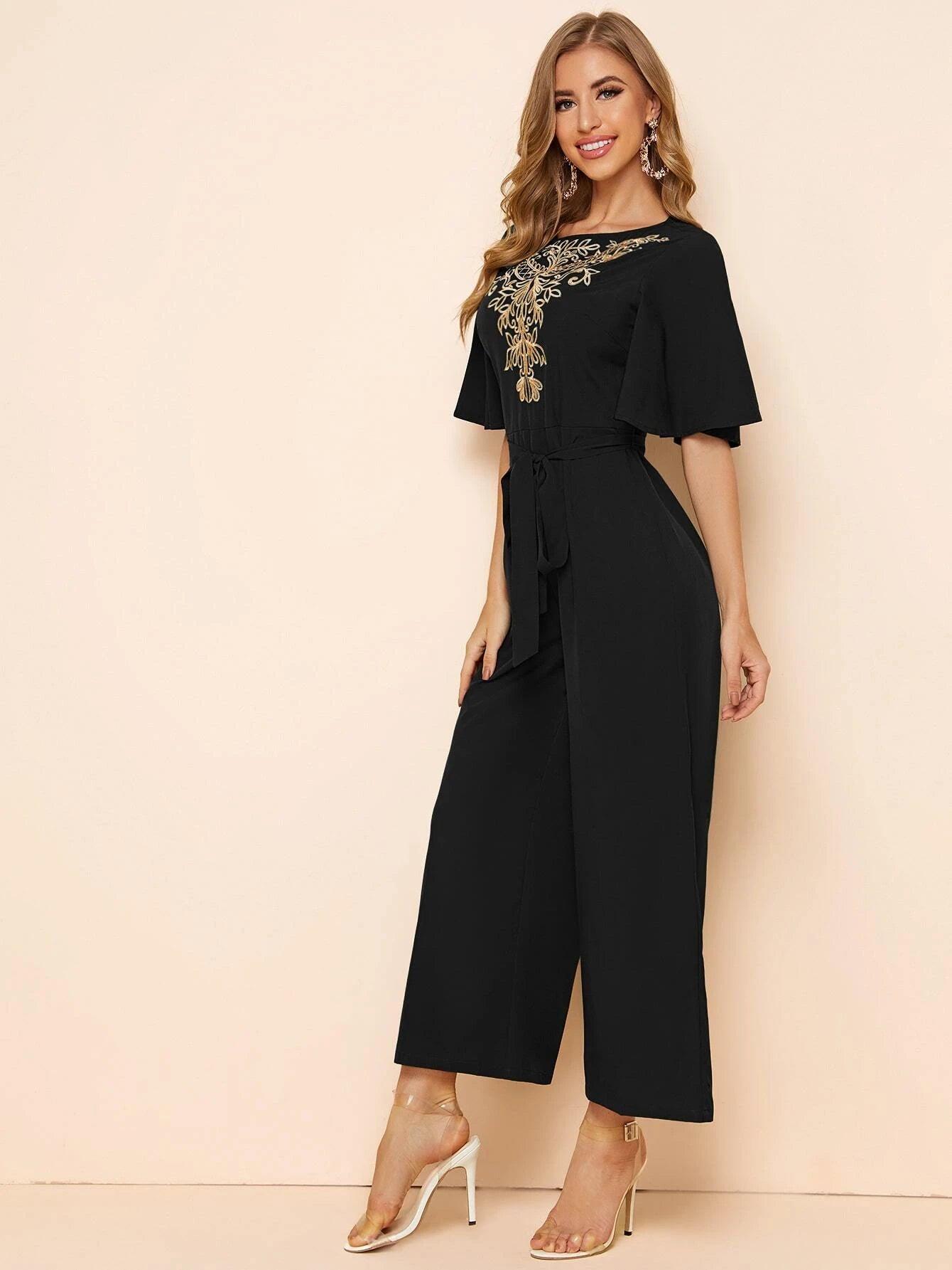 Detail Belted Palazzo Jumpsuit-Comfy Jumpsuits