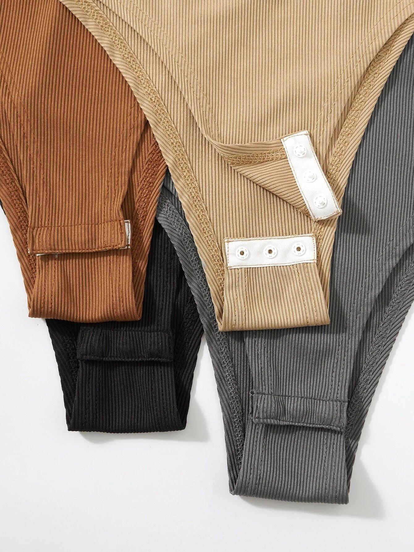 4 Pieces Ribbed Knit Notched Neck Tank Bodysuit-Comfy Jumpsuits