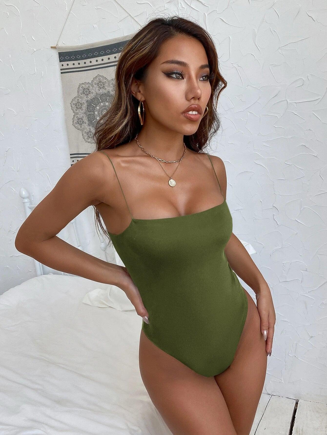 Graceful Spaghetti Strap Cami Bodysuit-Comfy Jumpsuits
