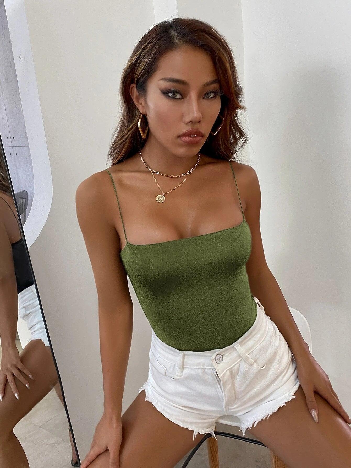 Graceful Spaghetti Strap Cami Bodysuit-Comfy Jumpsuits