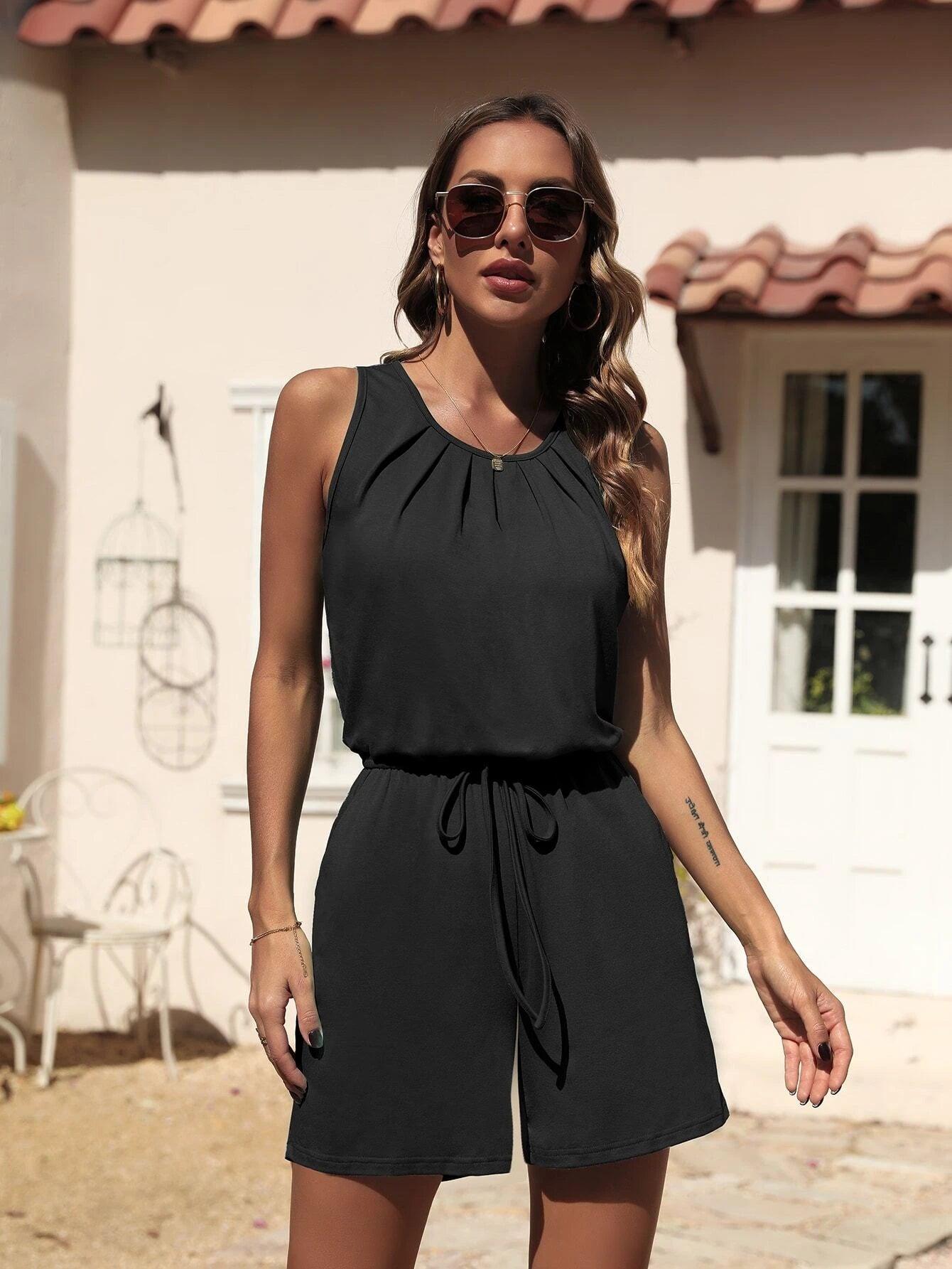Solid Colored Knot Detail Jumpsuit-Comfy Jumpsuits