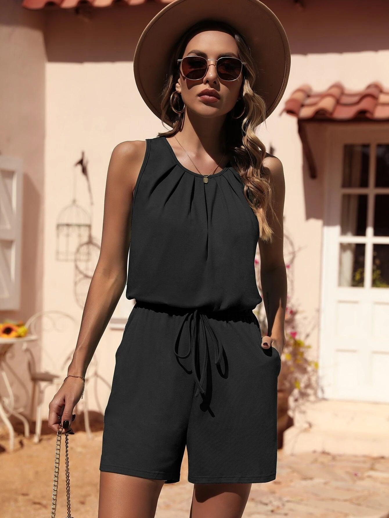 Solid Colored Knot Detail Jumpsuit-Comfy Jumpsuits