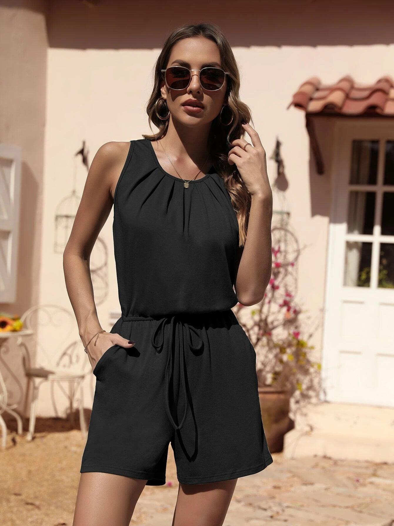 Solid Colored Knot Detail Jumpsuit-Comfy Jumpsuits