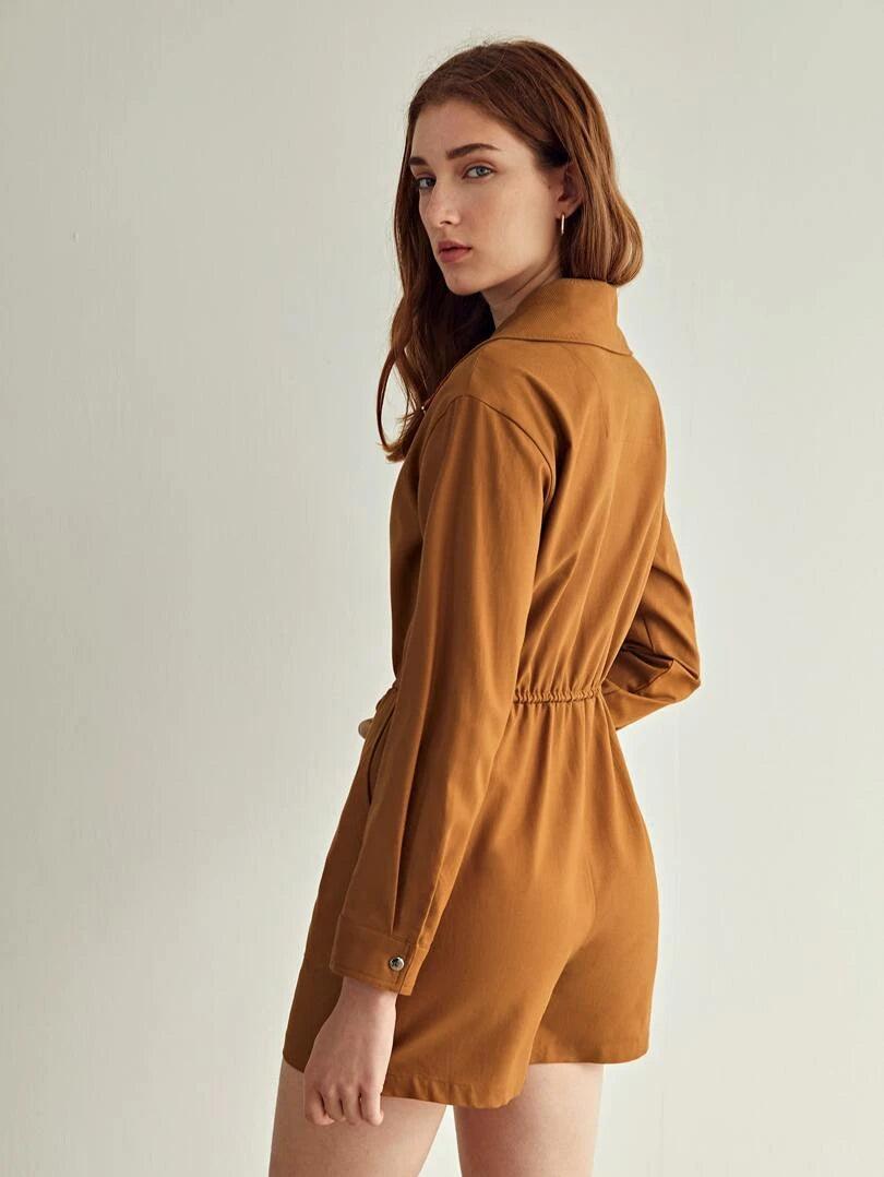 Drawstring Zip-up Romper-Comfy Jumpsuits