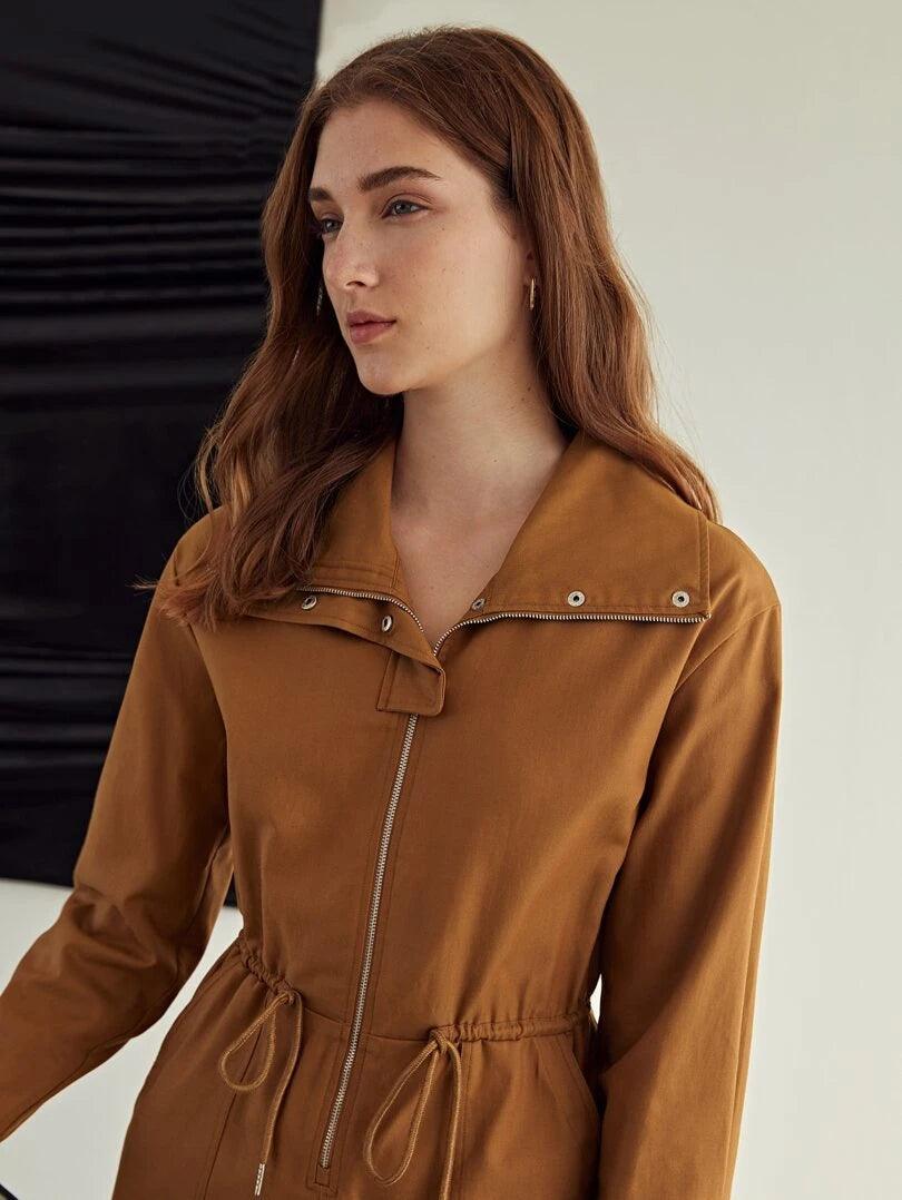 Drawstring Zip-up Romper-Comfy Jumpsuits