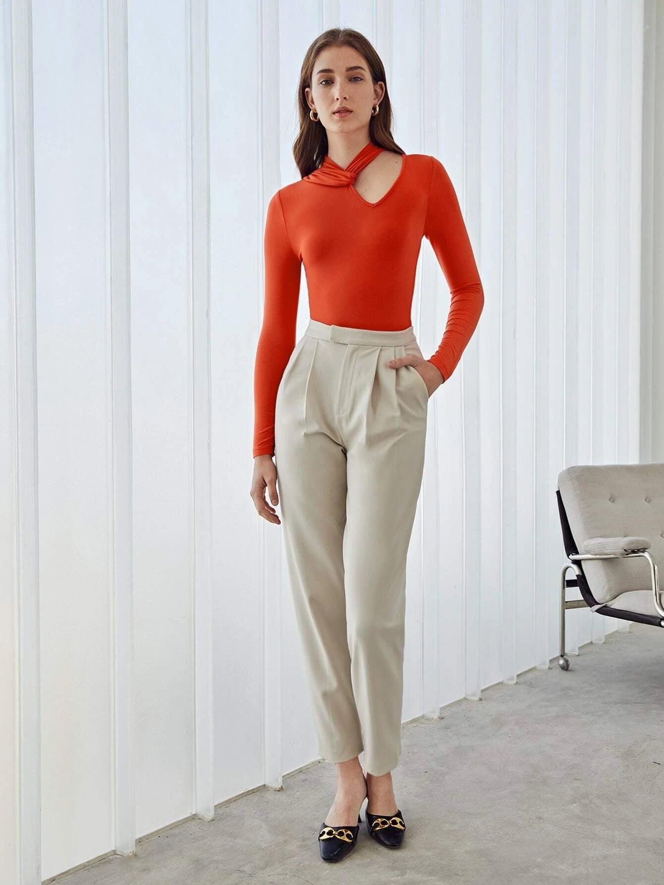 Asymmetrical Neck Bodysuit-Comfy Jumpsuits