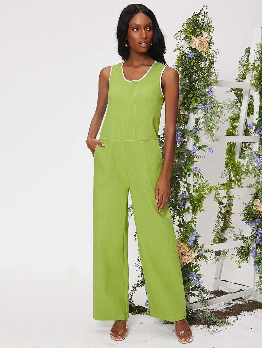 Zip Up Wide Leg Jumpsuit-Comfy Jumpsuits
