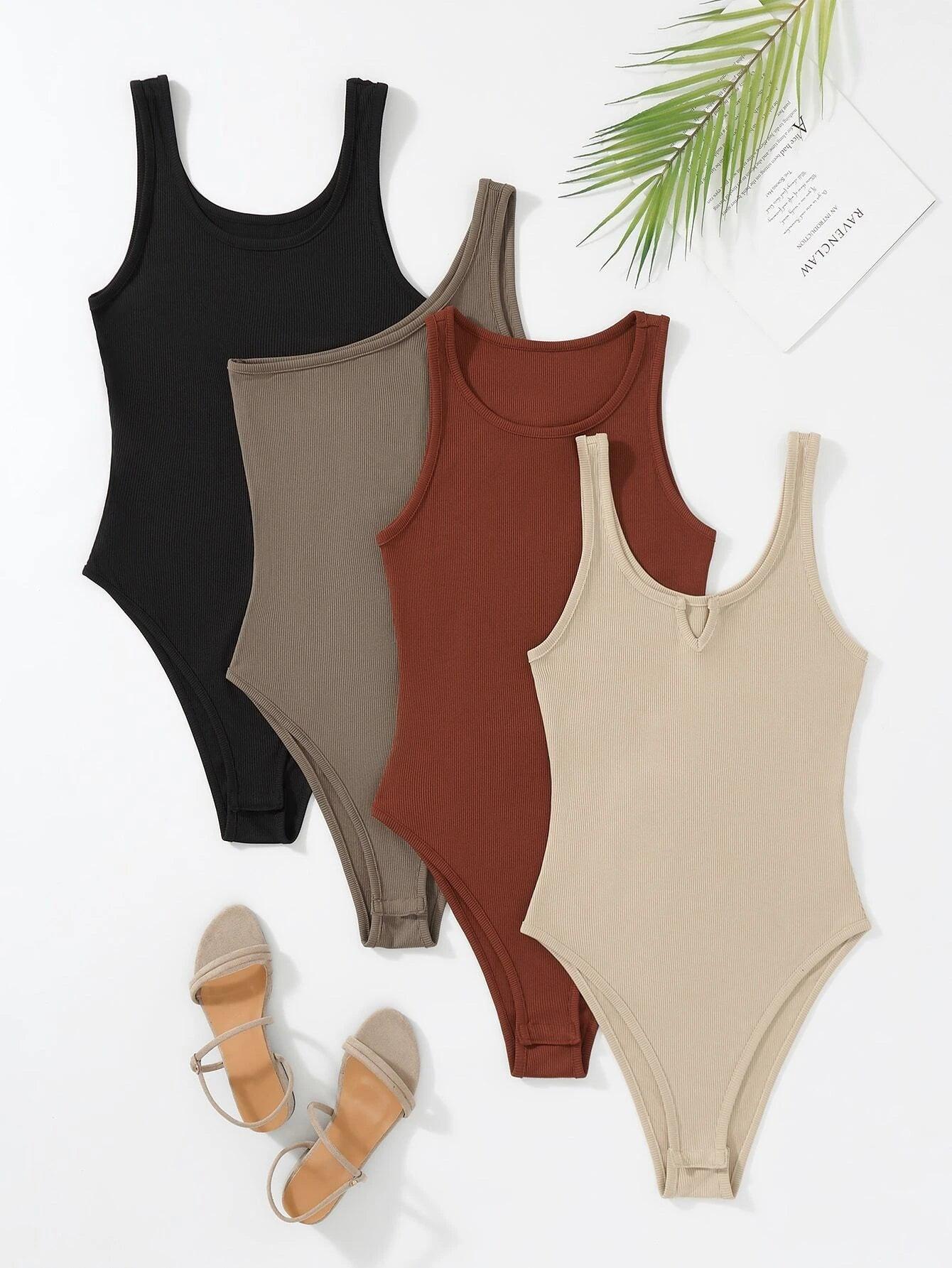4 Pieces Rib-knit Bodysuit-Comfy Jumpsuits