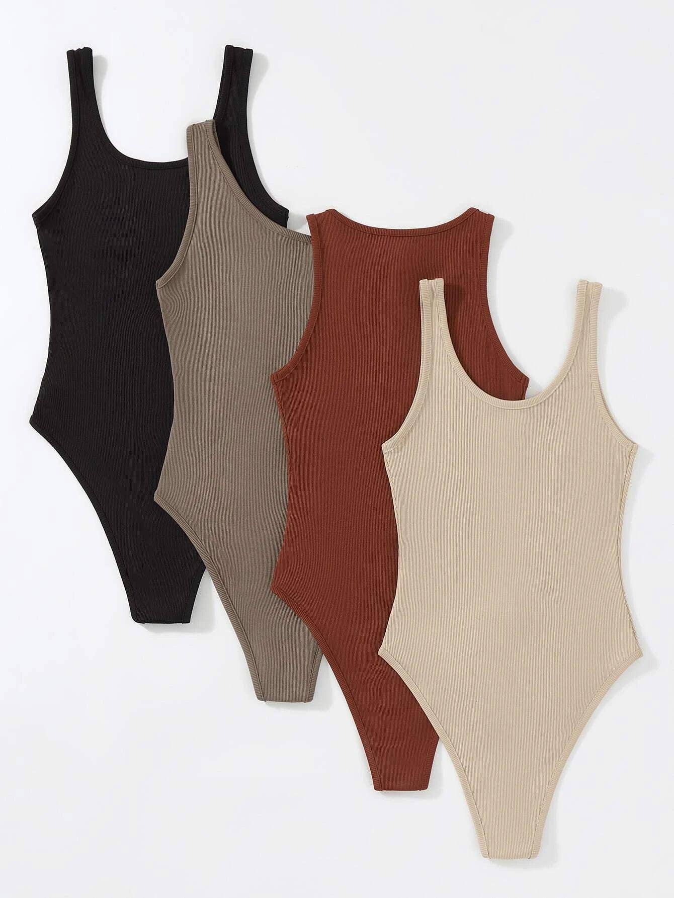 4 Pieces Rib-knit Bodysuit-Comfy Jumpsuits