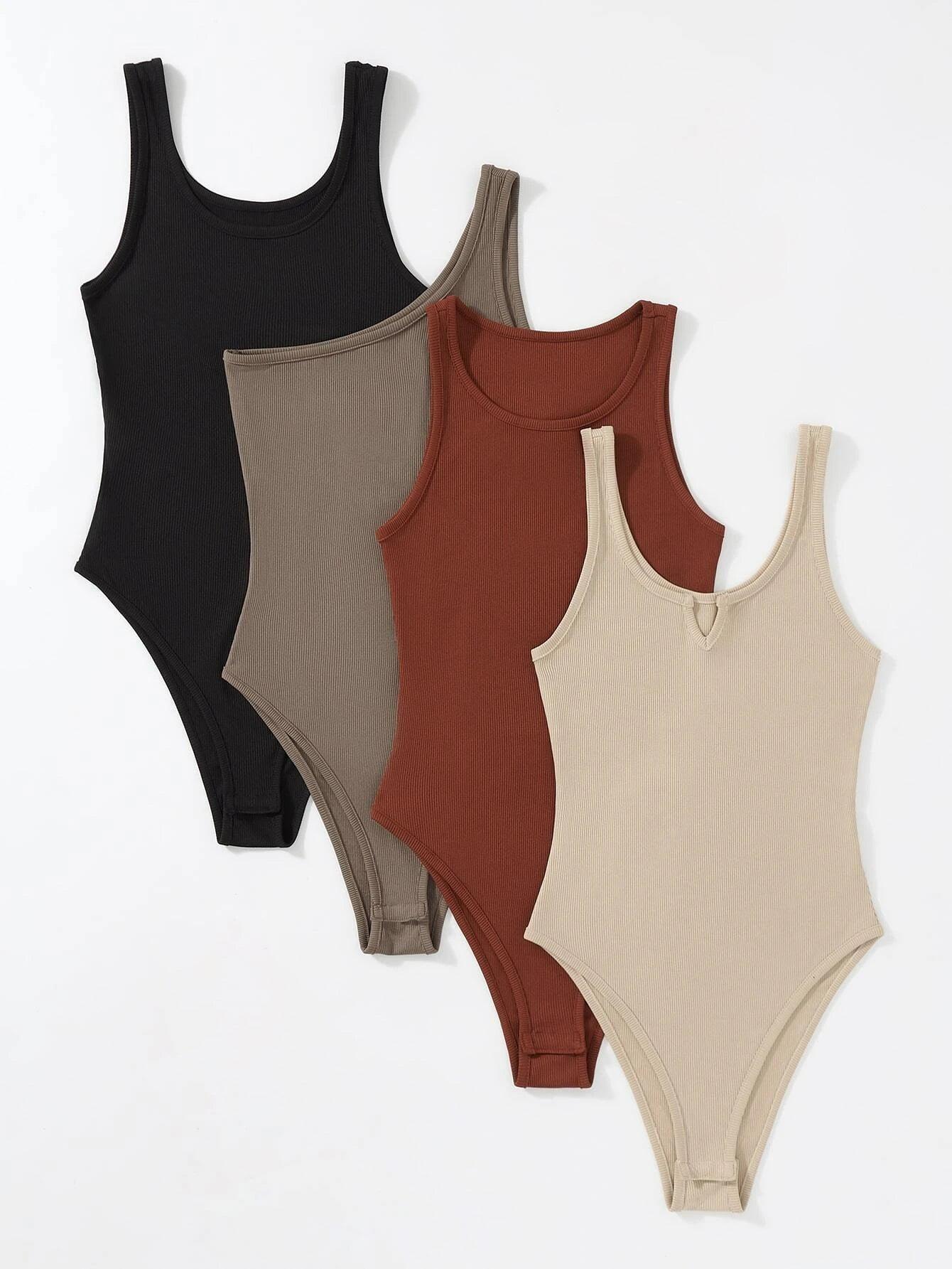 4 Pieces Rib-knit Bodysuit-Comfy Jumpsuits