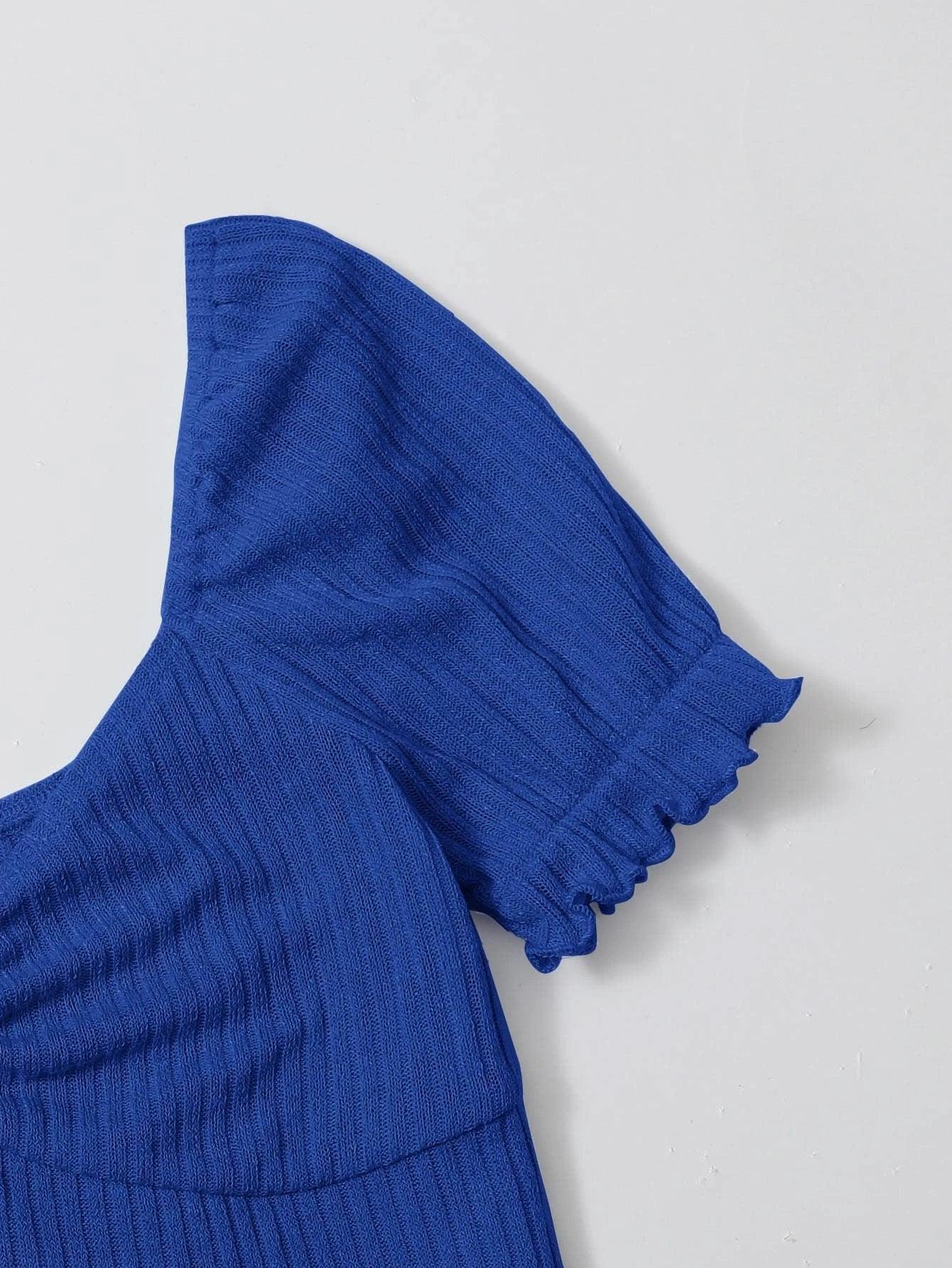 Puff Sleeved Rib-Knit Bodysuit-Comfy Jumpsuits