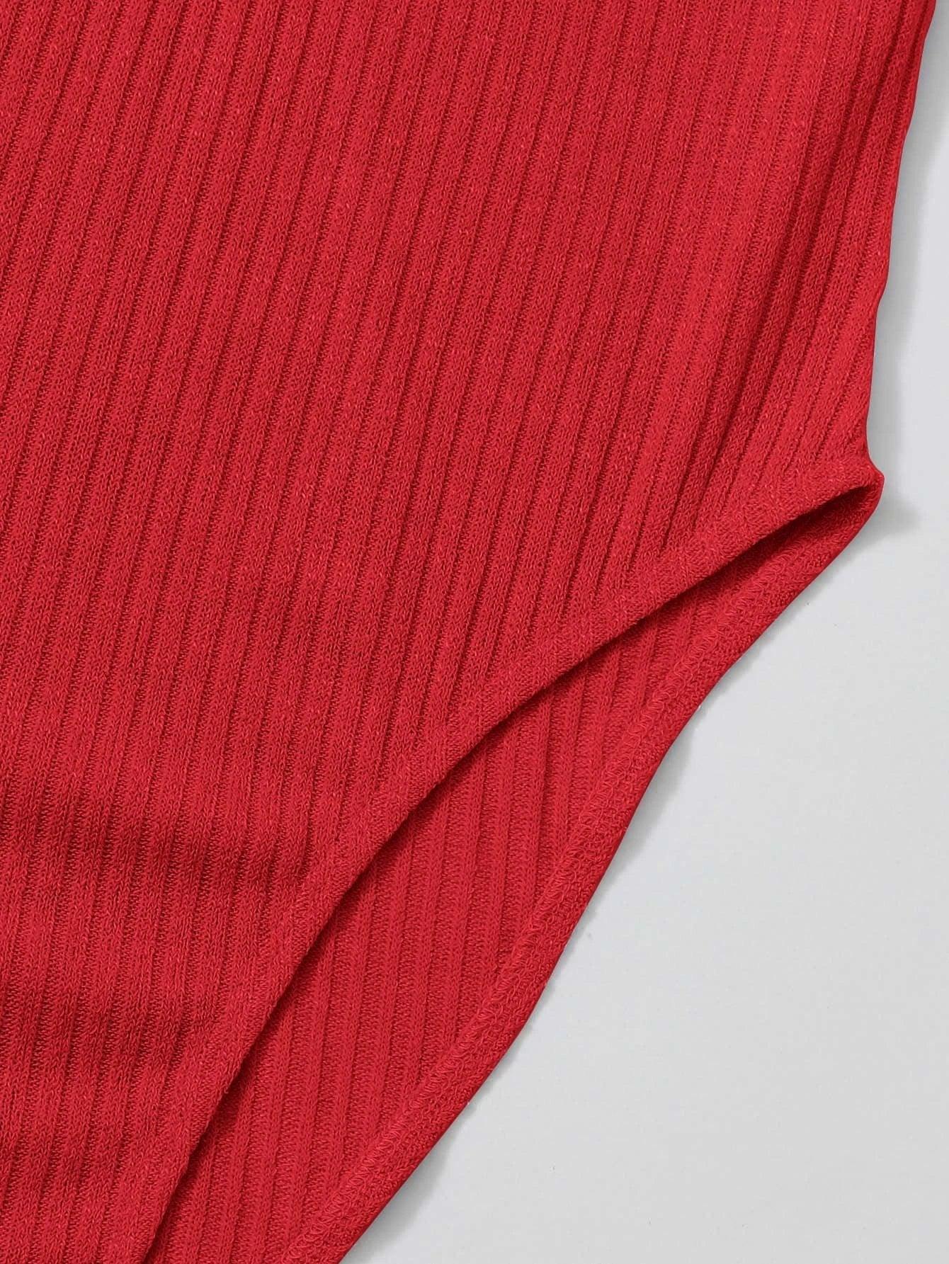 Puff Sleeved Rib-Knit Bodysuit-Comfy Jumpsuits