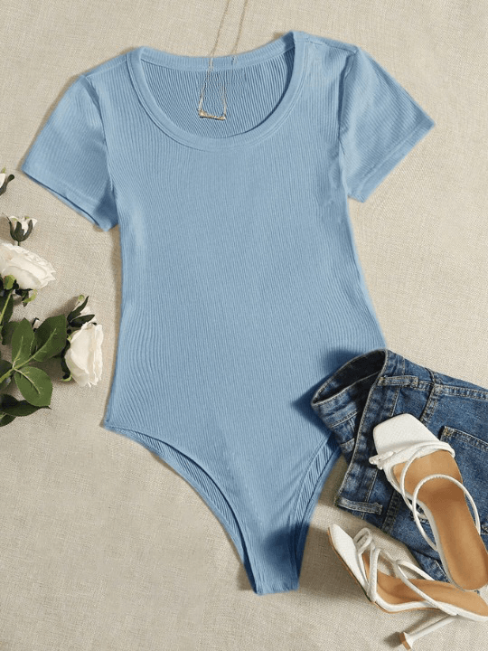 Neck Rib-Knit Bodysuit-Comfy Jumpsuits