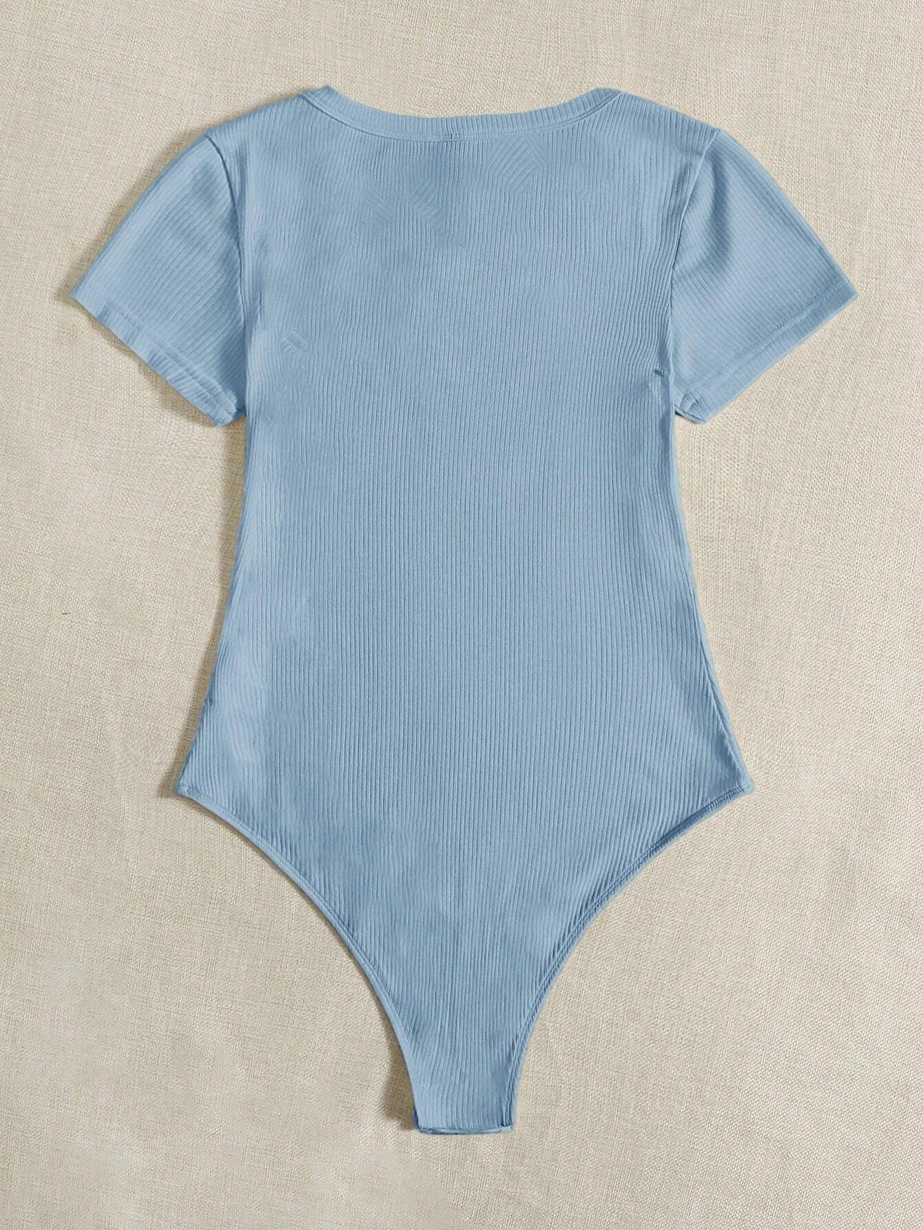 Neck Rib-Knit Bodysuit-Comfy Jumpsuits