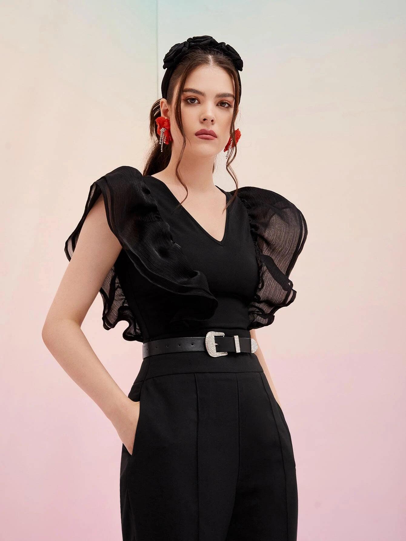 Layered Trim Solid Bodysuit-Comfy Jumpsuits