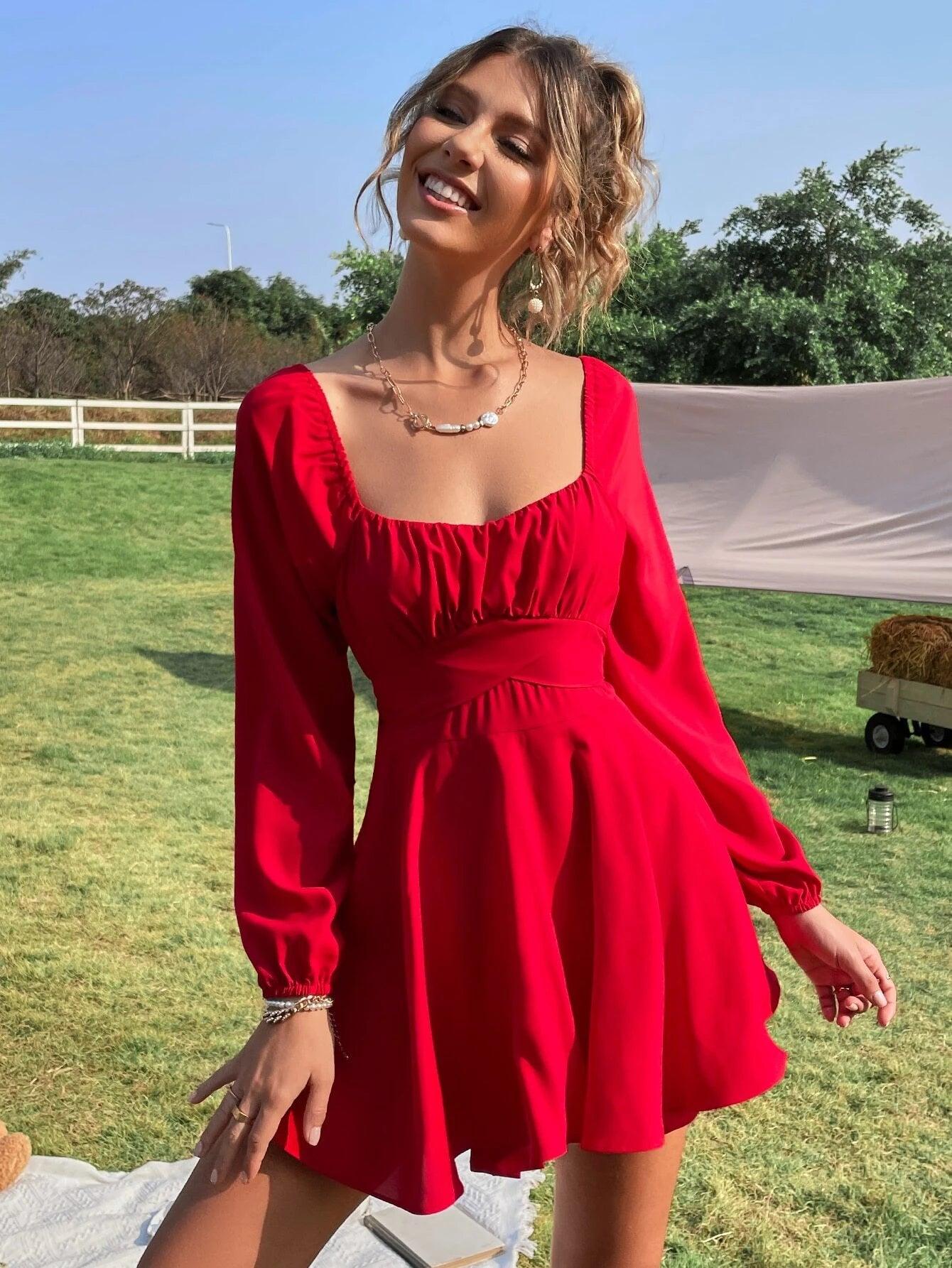 Square Neck Belted Romper-Comfy Jumpsuits