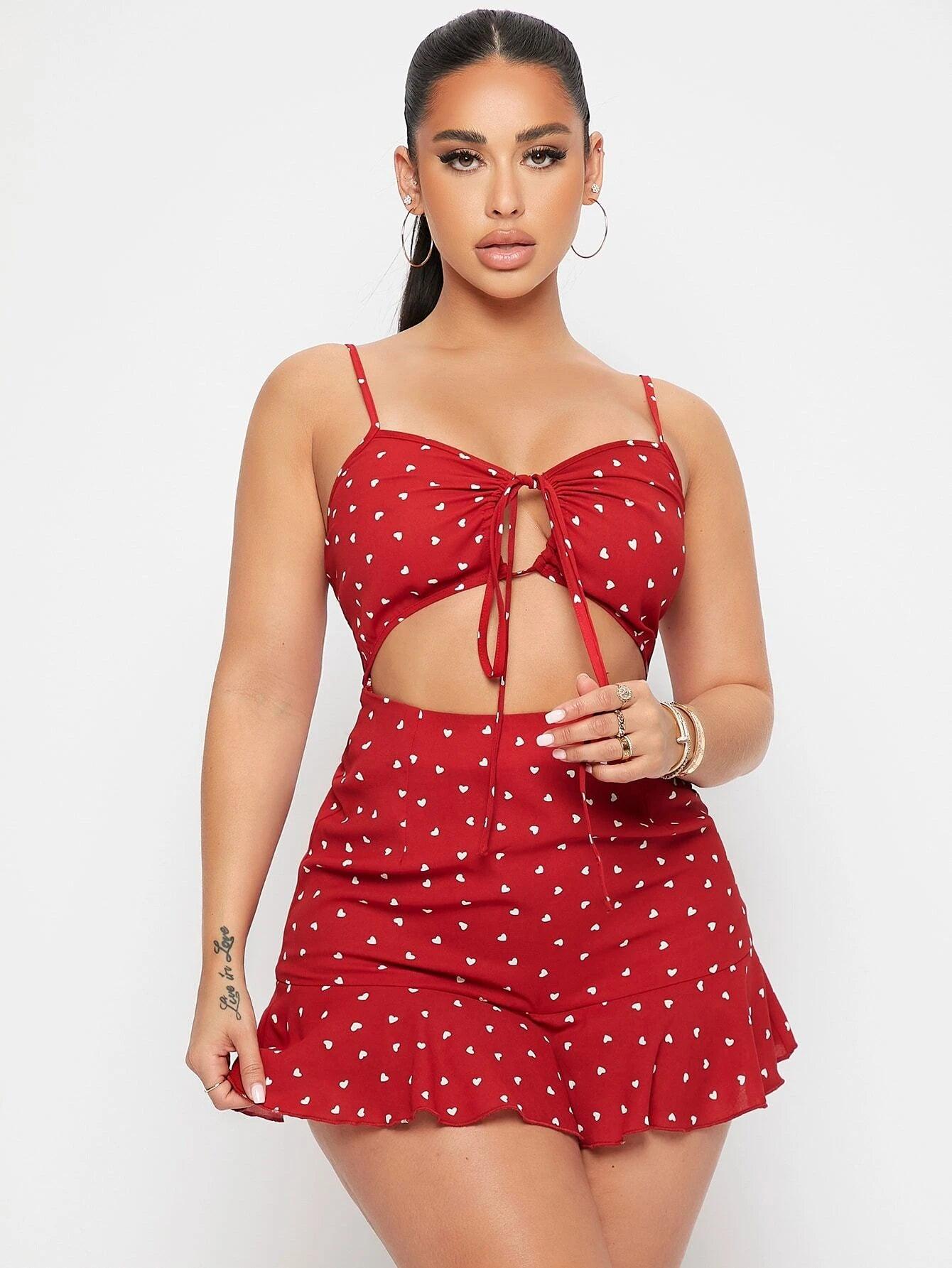 Printed Tie Front Short Romper-Comfy Jumpsuits